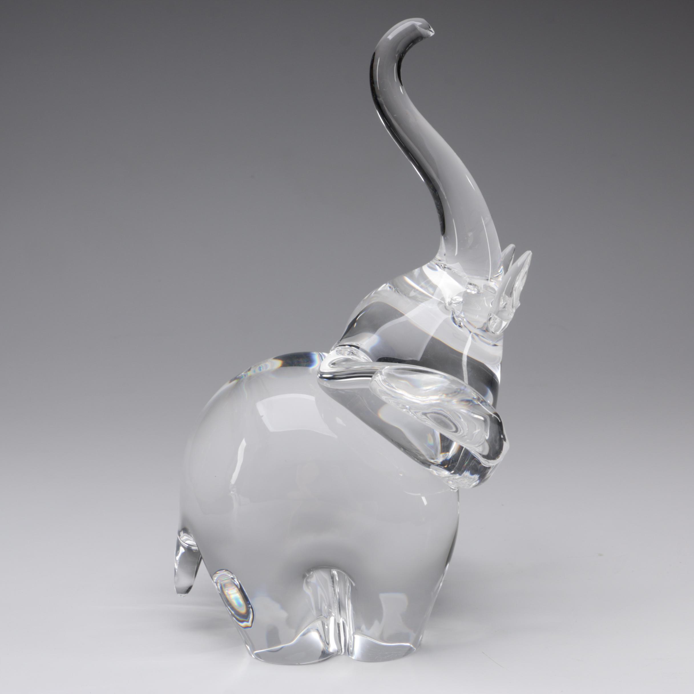 Steuben Art Glass "Trumpeting Elephant" Figurine by James Houston, 1964