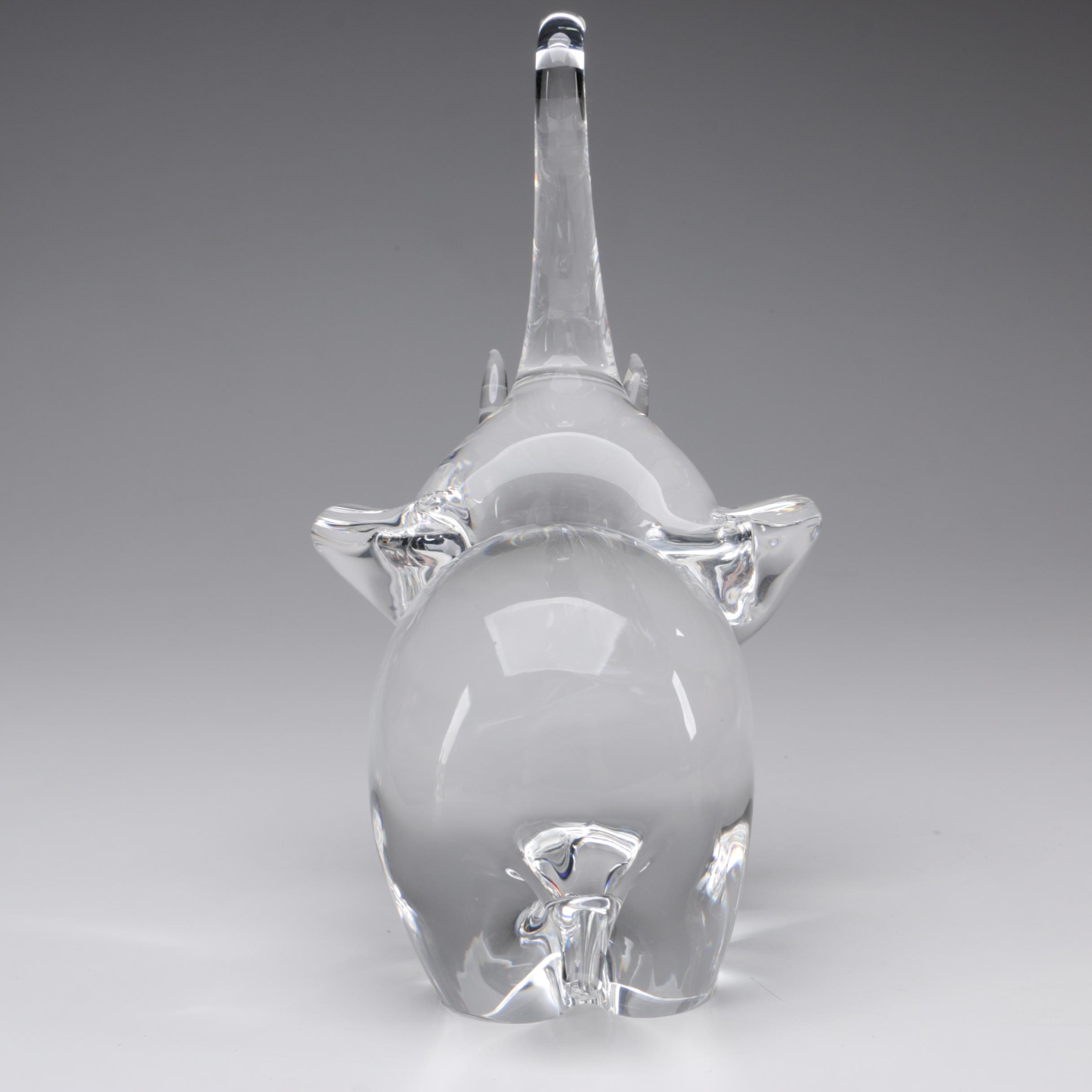 Steuben Art Glass "Trumpeting Elephant" Figurine by James Houston, 1964
