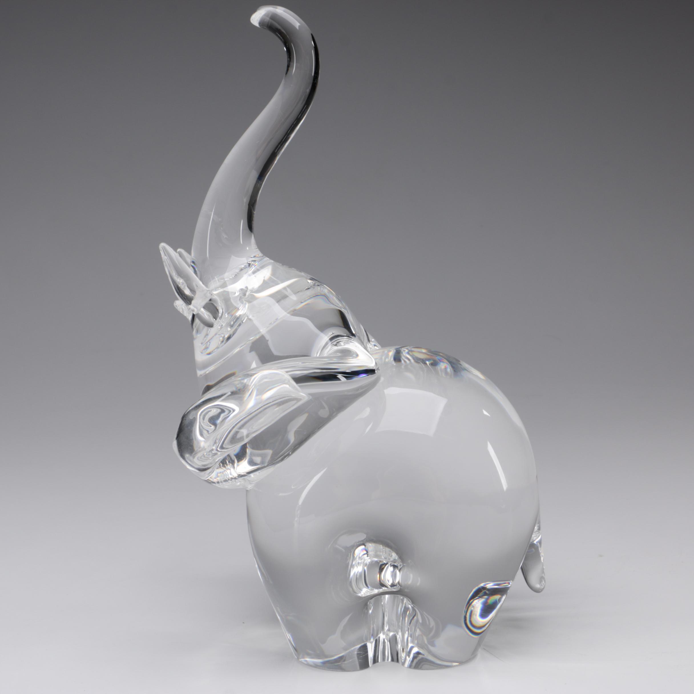 Steuben Art Glass "Trumpeting Elephant" Figurine by James Houston, 1964
