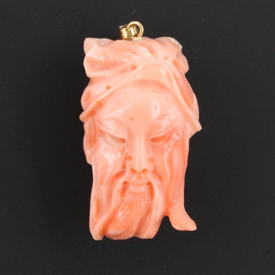 Chinese Carved Coral Figural Pendant