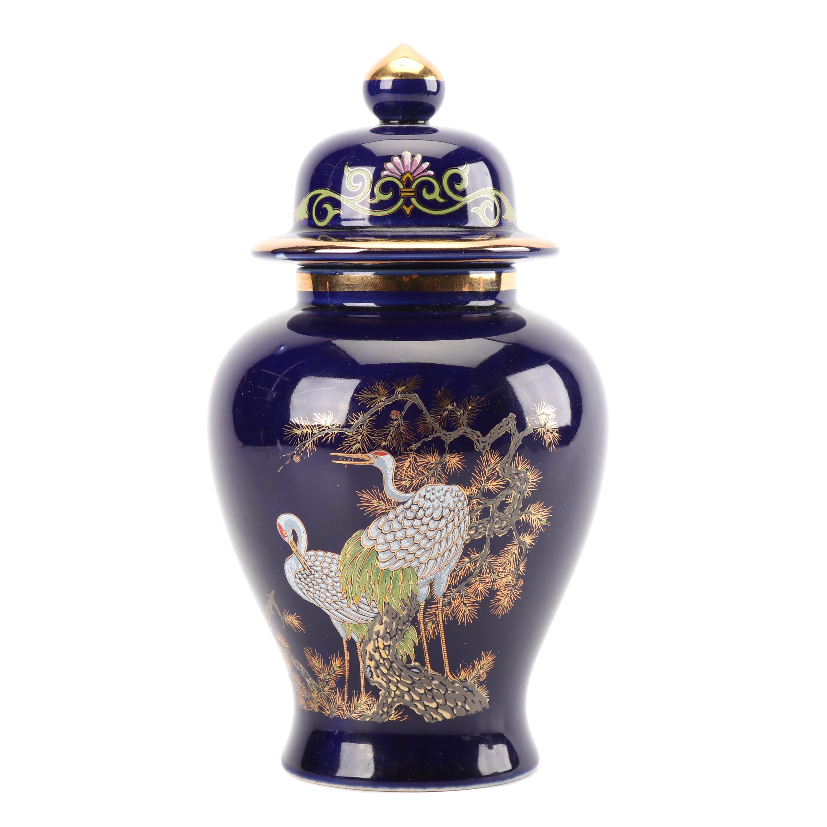 Japanese Blue Ceramic Hand-Painted Vase