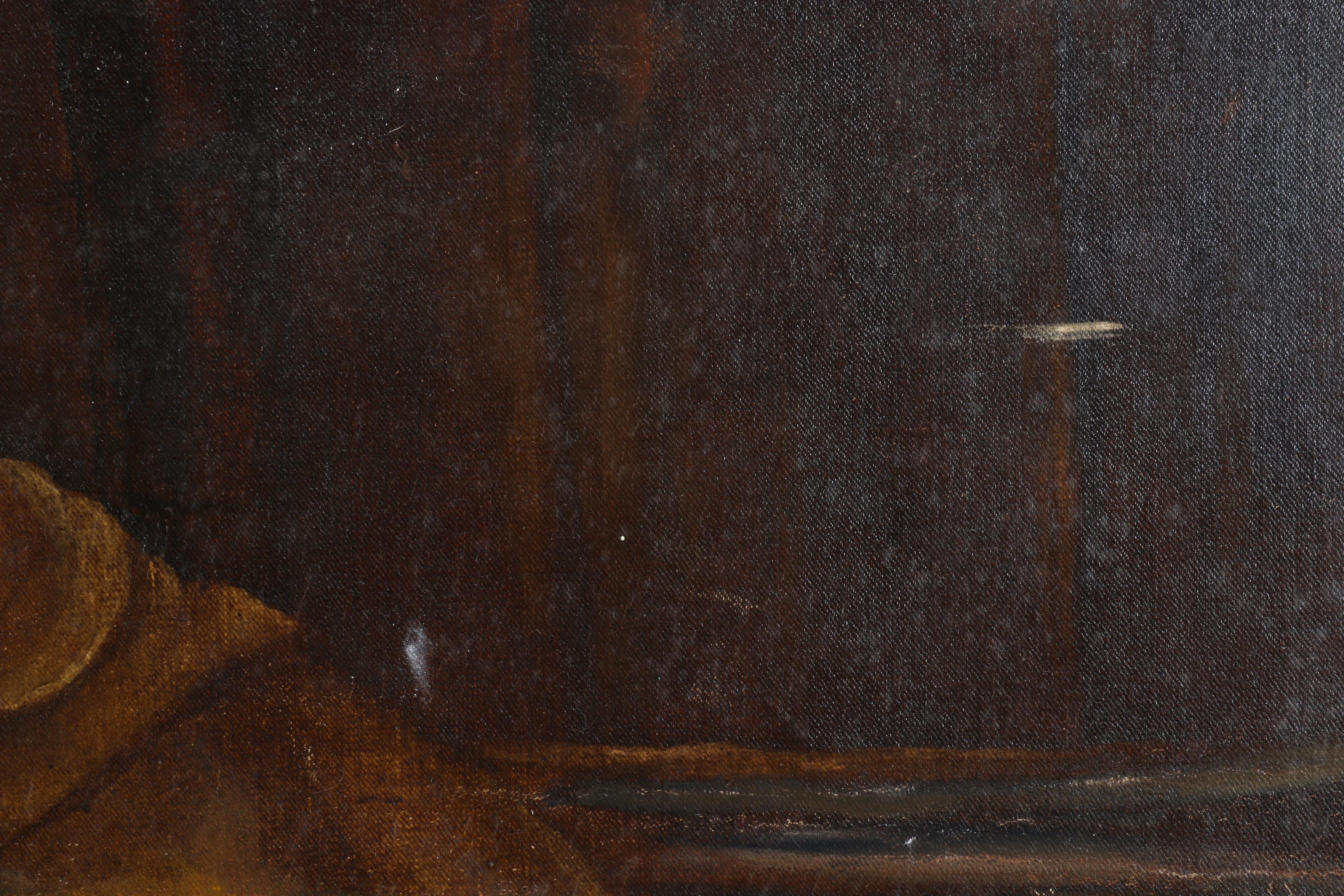 20th Century Oil Painting of Trappist Monk with Beer Barrel
