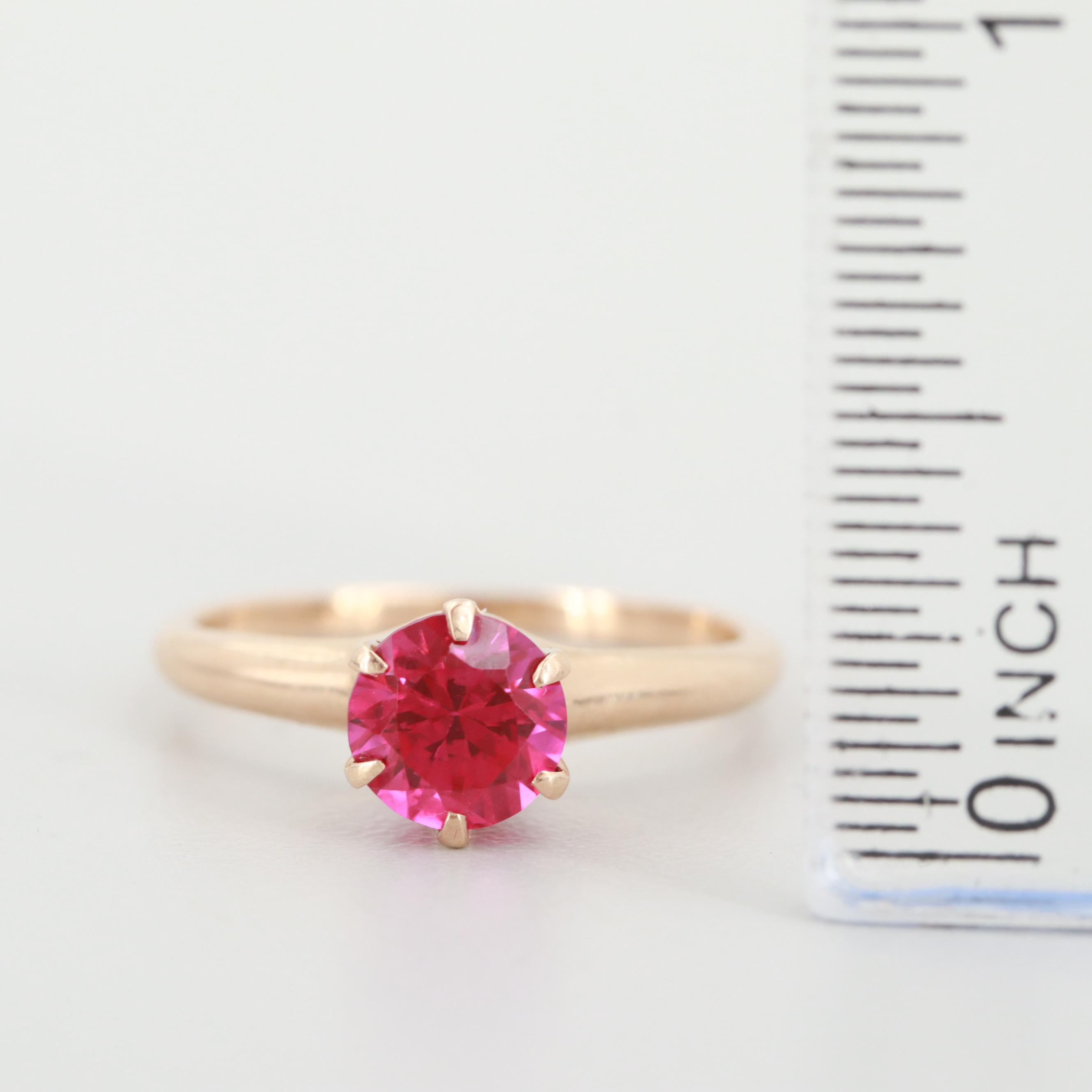 14K Yellow Gold Synthetic Ruby Ring
