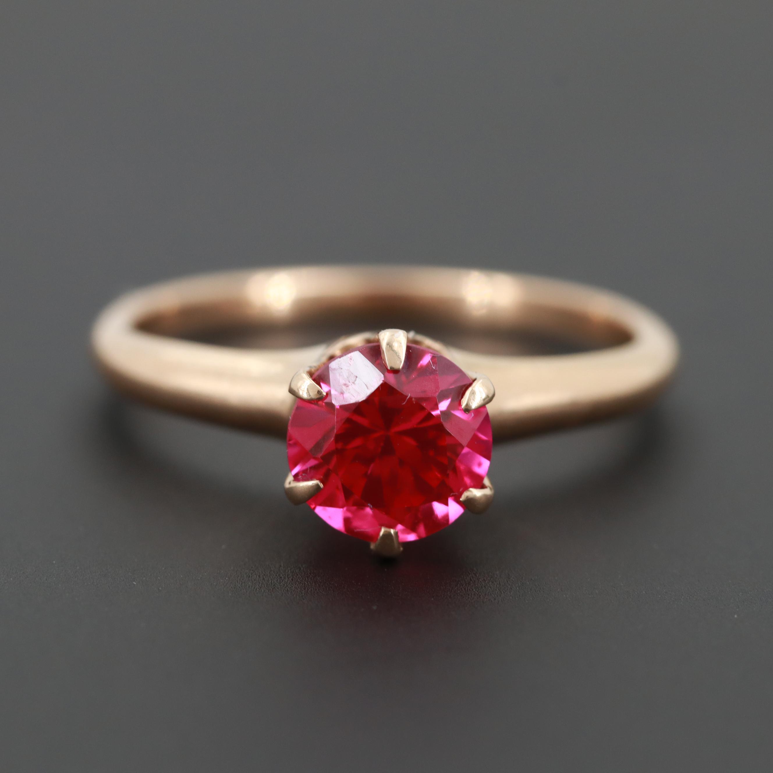 14K Yellow Gold Synthetic Ruby Ring