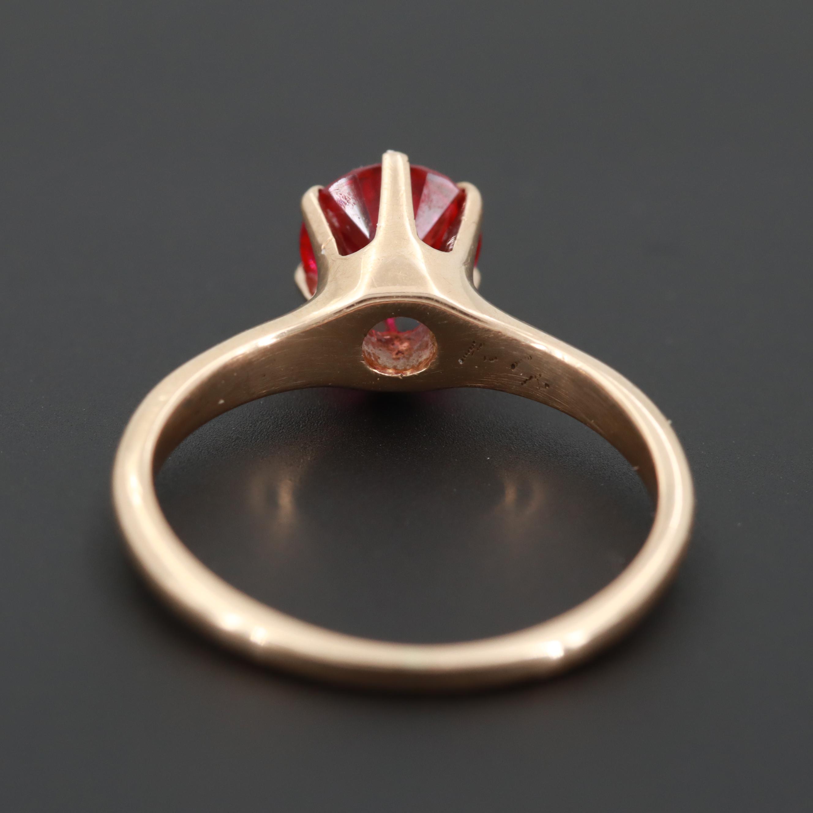 14K Yellow Gold Synthetic Ruby Ring