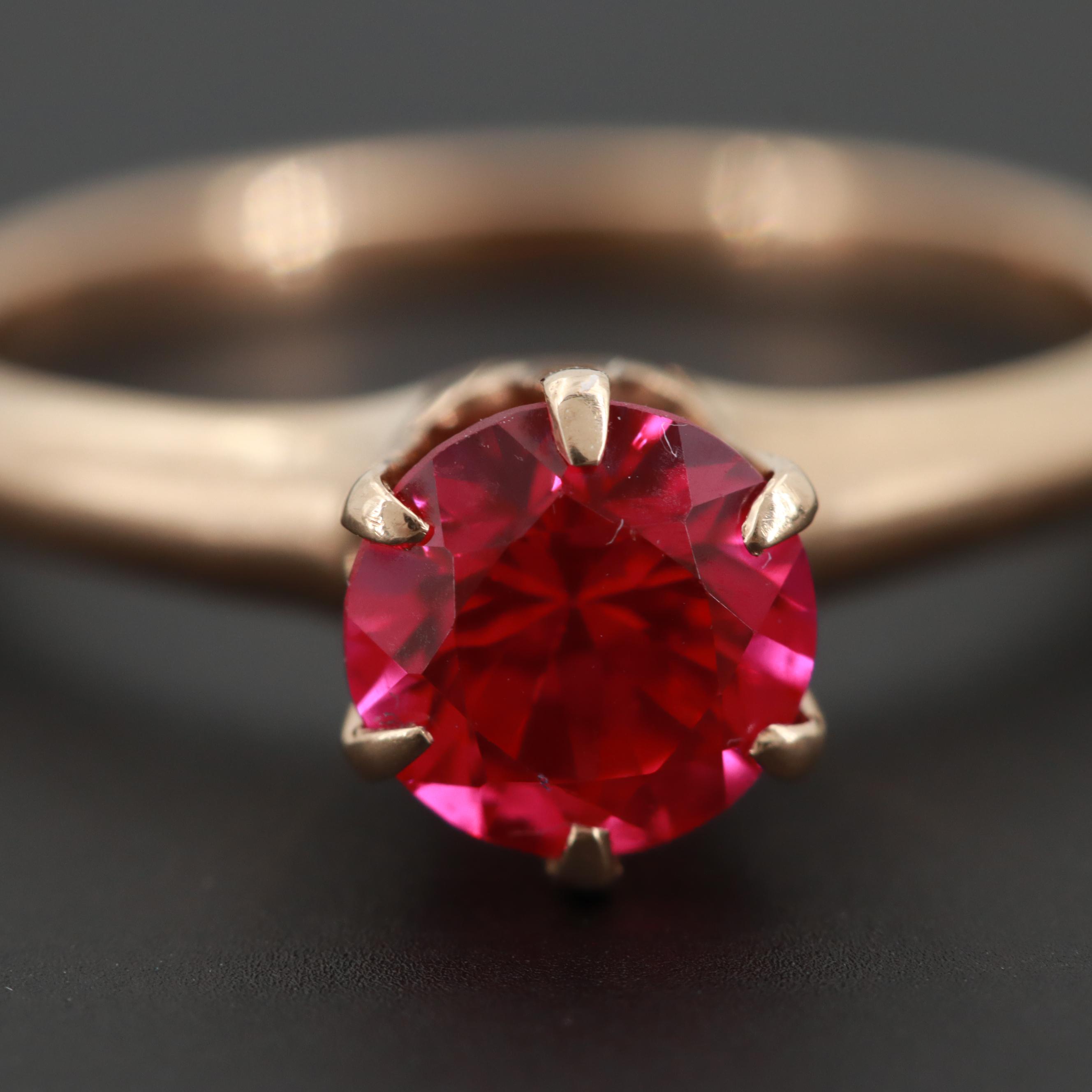14K Yellow Gold Synthetic Ruby Ring