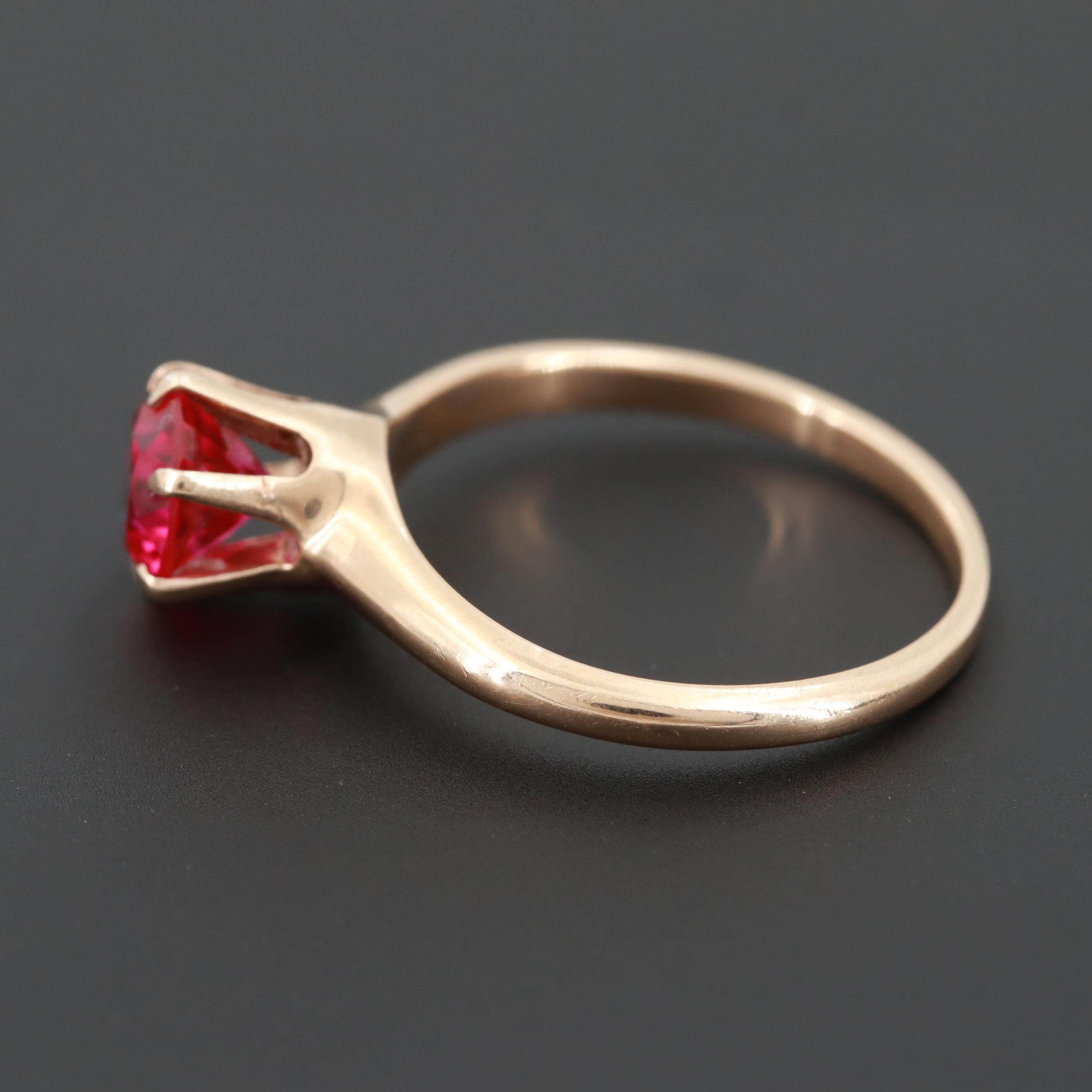 14K Yellow Gold Synthetic Ruby Ring