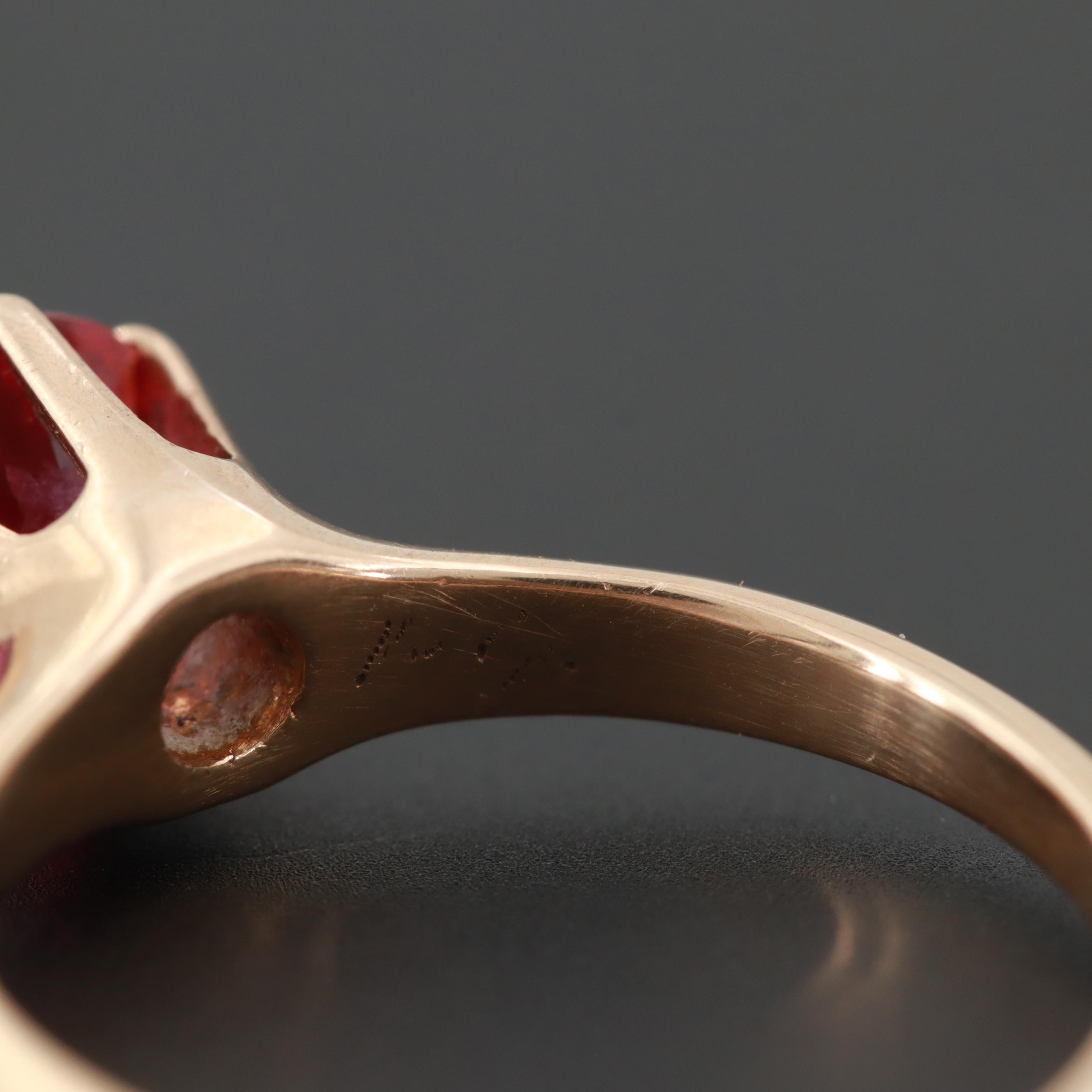 14K Yellow Gold Synthetic Ruby Ring