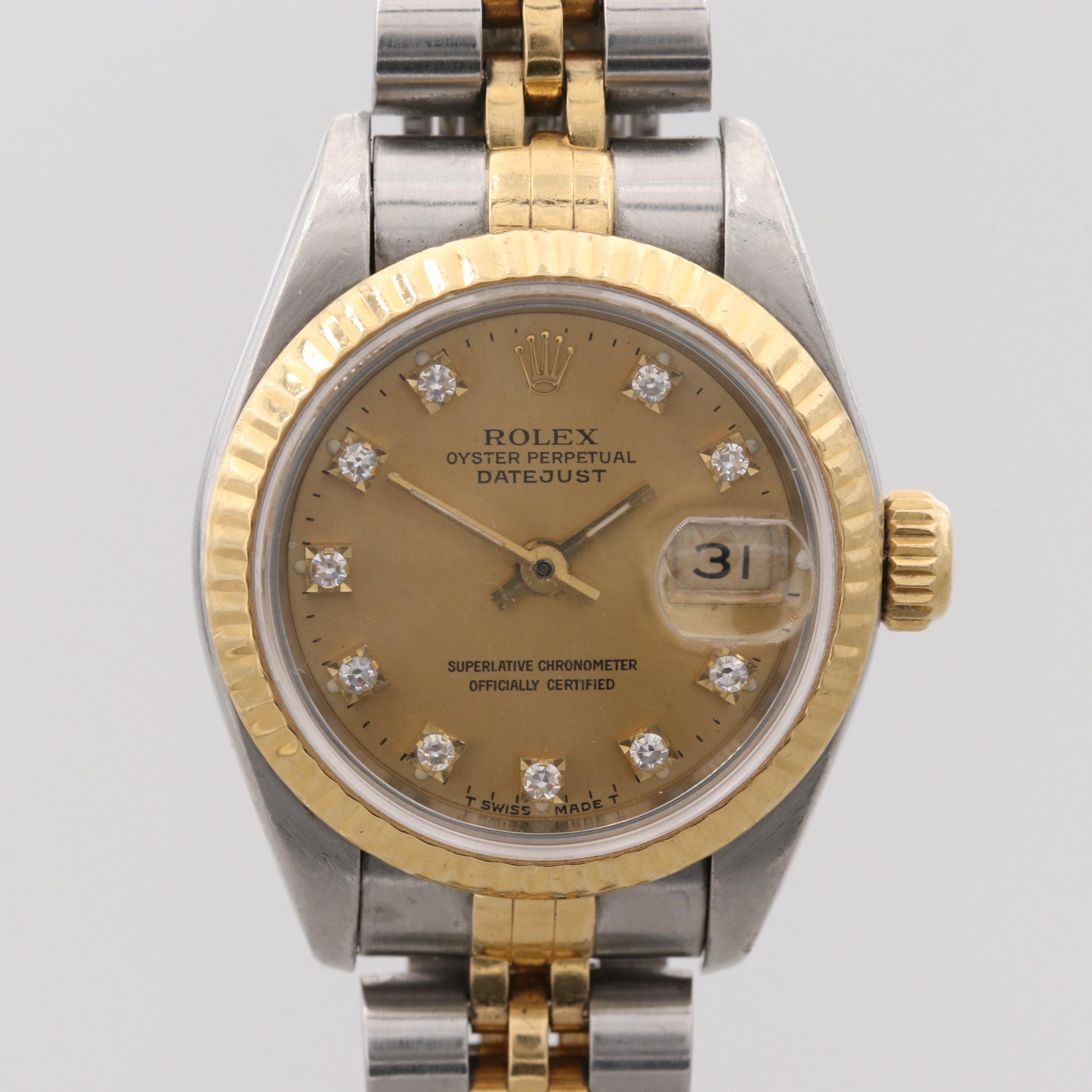Rolex Datejust Stainless Steel and 18K Yellow Gold Watch With Diamond Dial