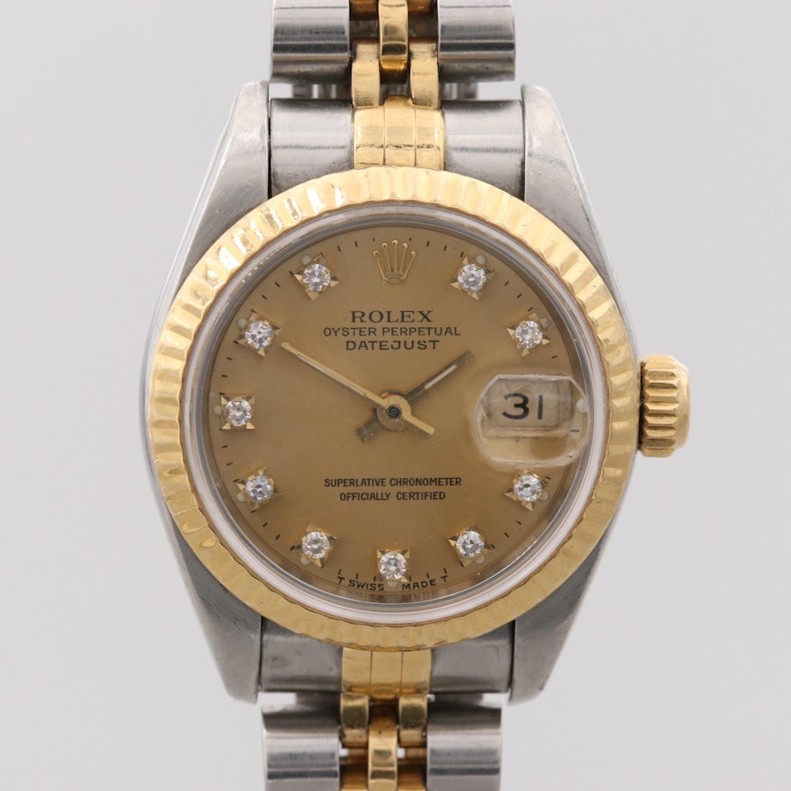 Rolex Datejust Stainless Steel and 18K Yellow Gold Wristwatch With Diamond Dial