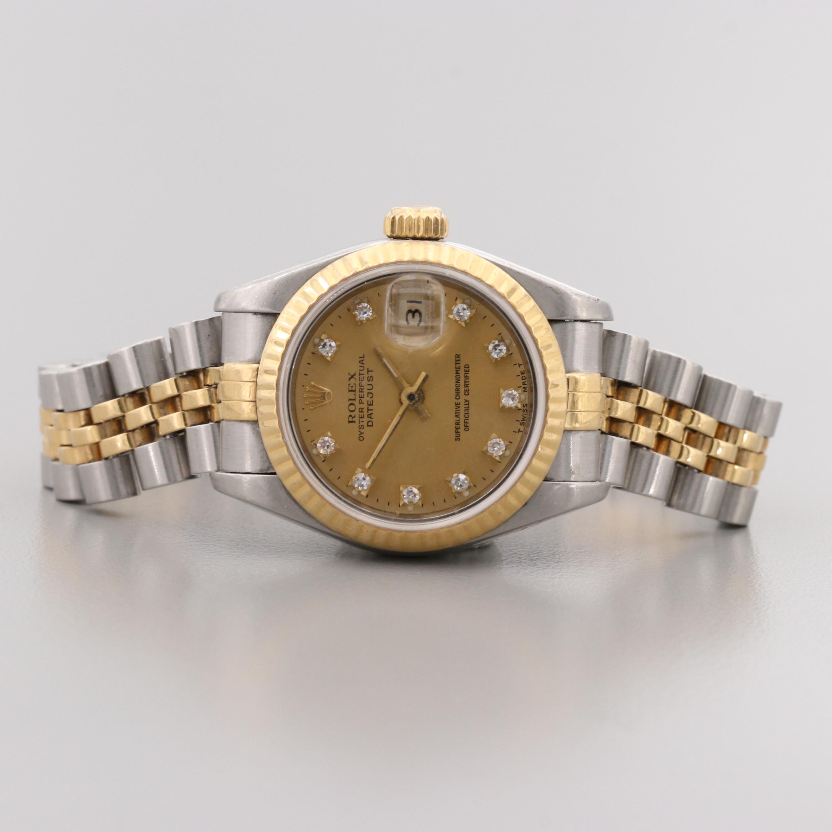 Rolex Datejust Stainless Steel and 18K Yellow Gold Watch With Diamond Dial