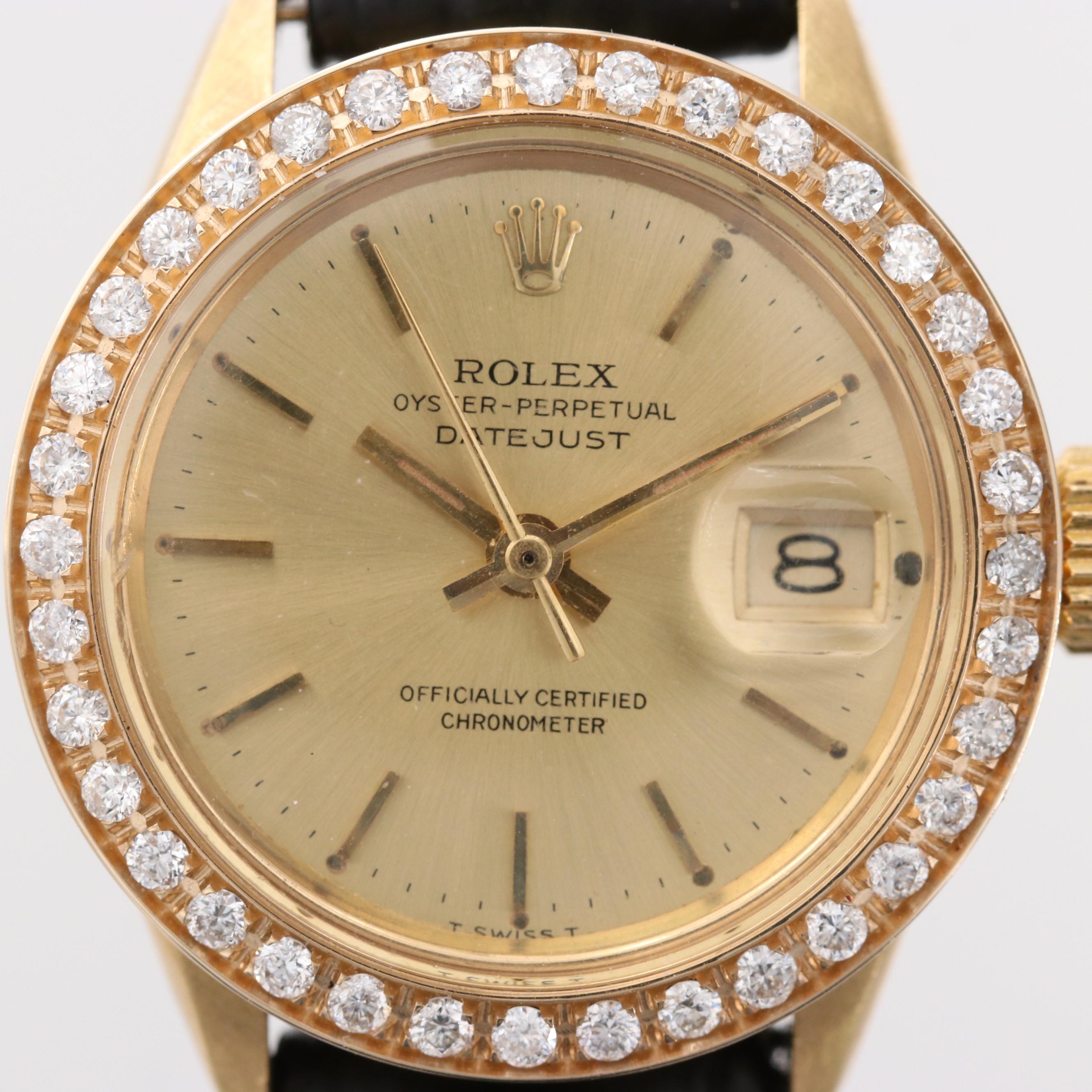 Rolex Datejust 18K Yellow Gold Watch With Diamond Bezel, 1966
