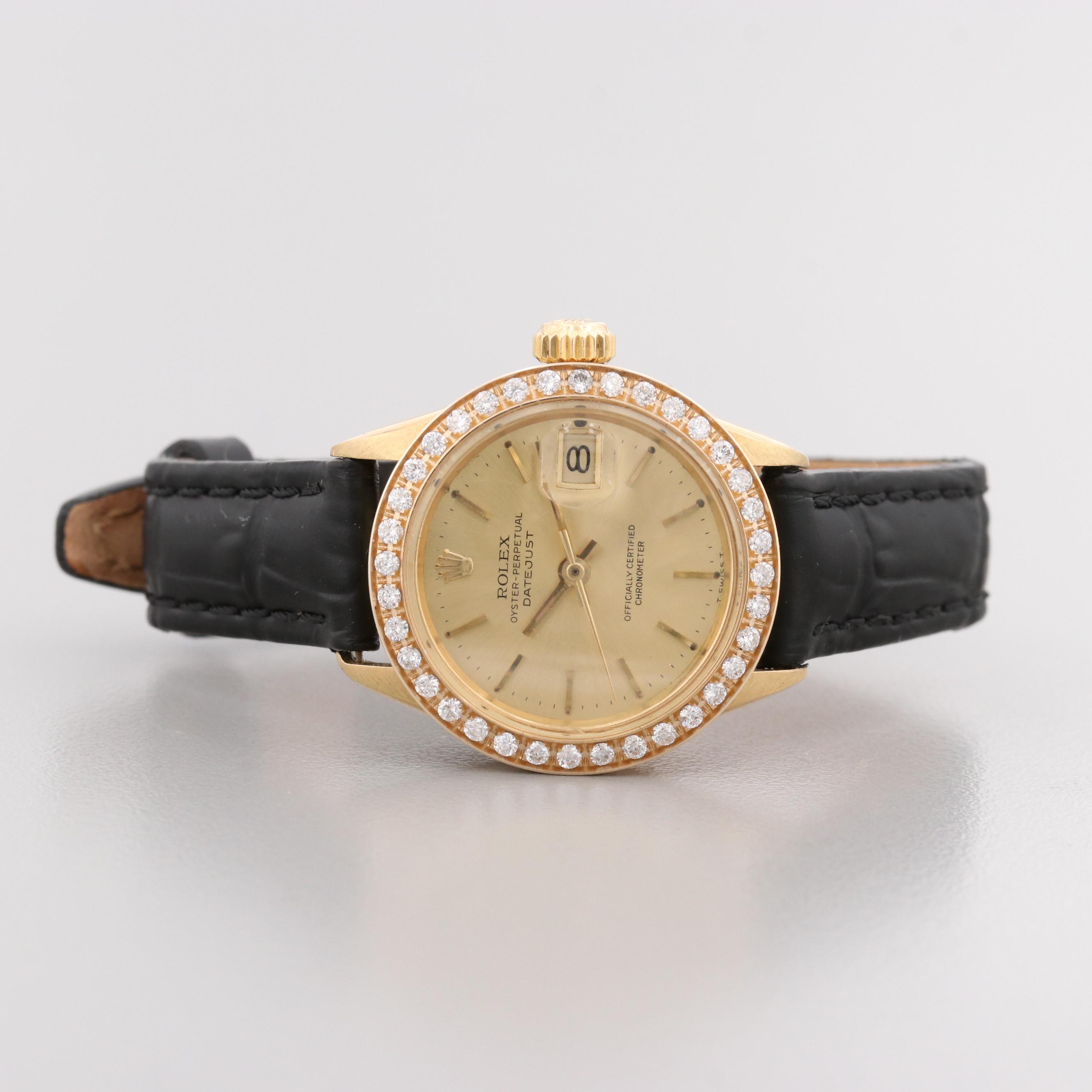 Rolex Datejust 18K Yellow Gold Watch With Diamond Bezel, 1966