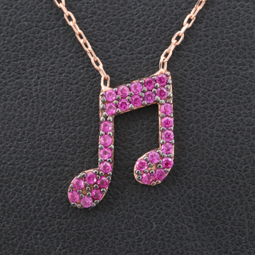 Rose Gold Wash on Sterling Silver Synthetic Ruby Necklace