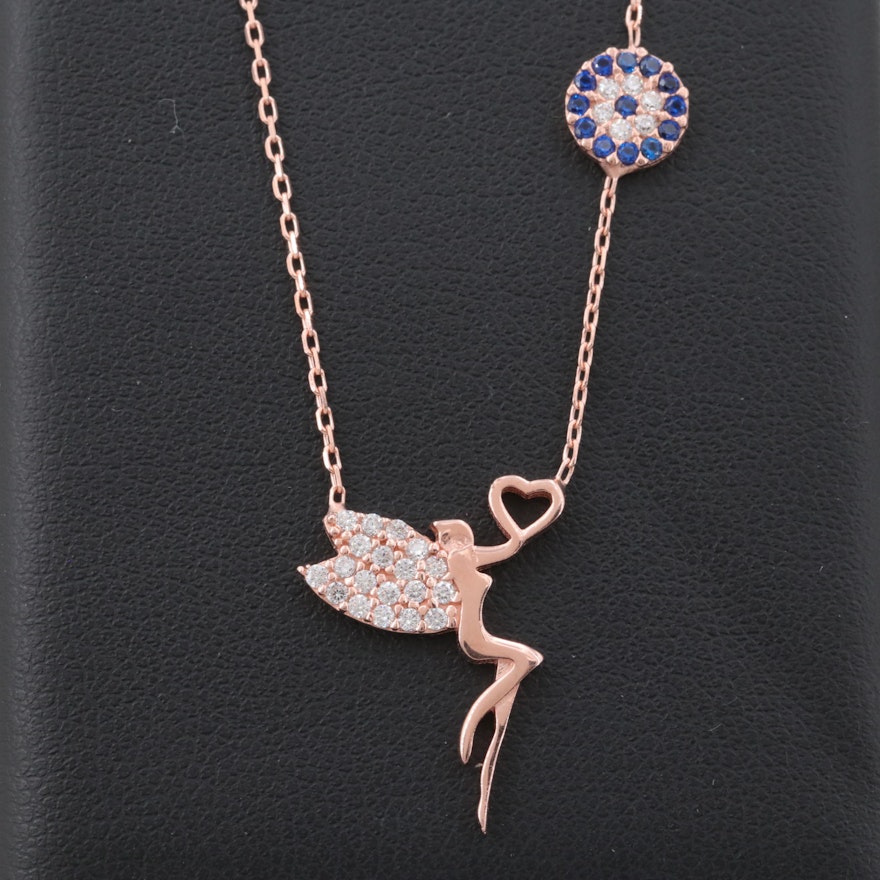 Rose Gold Wash on Sterling Silver Cubic Zirconia and Synthetic Spinel Necklace