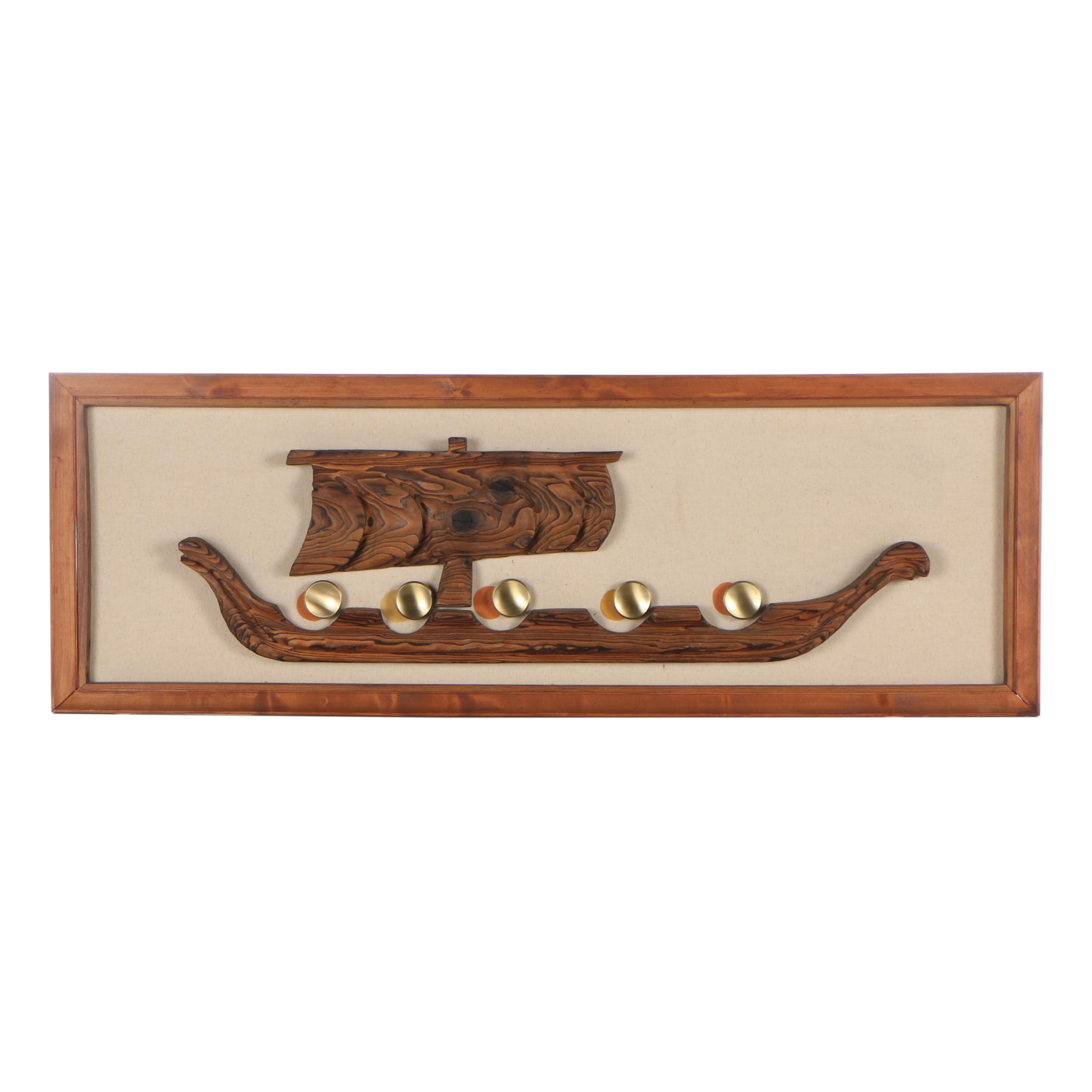 Witco Carved Wood Wall Decor "Viking Ship", Mid Century