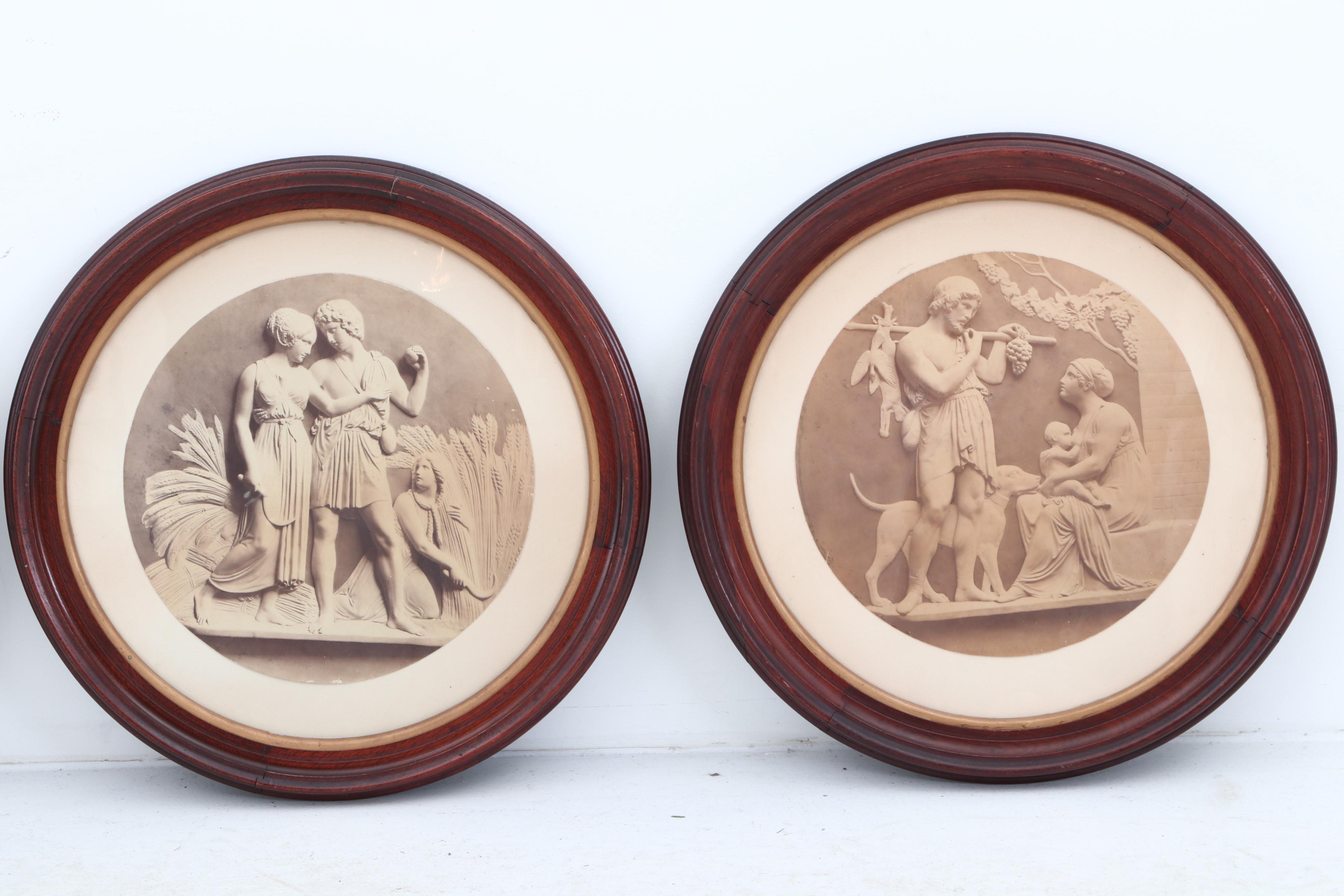 Four Victorian Walnut Frames with Albumen Greek Architectural Photos