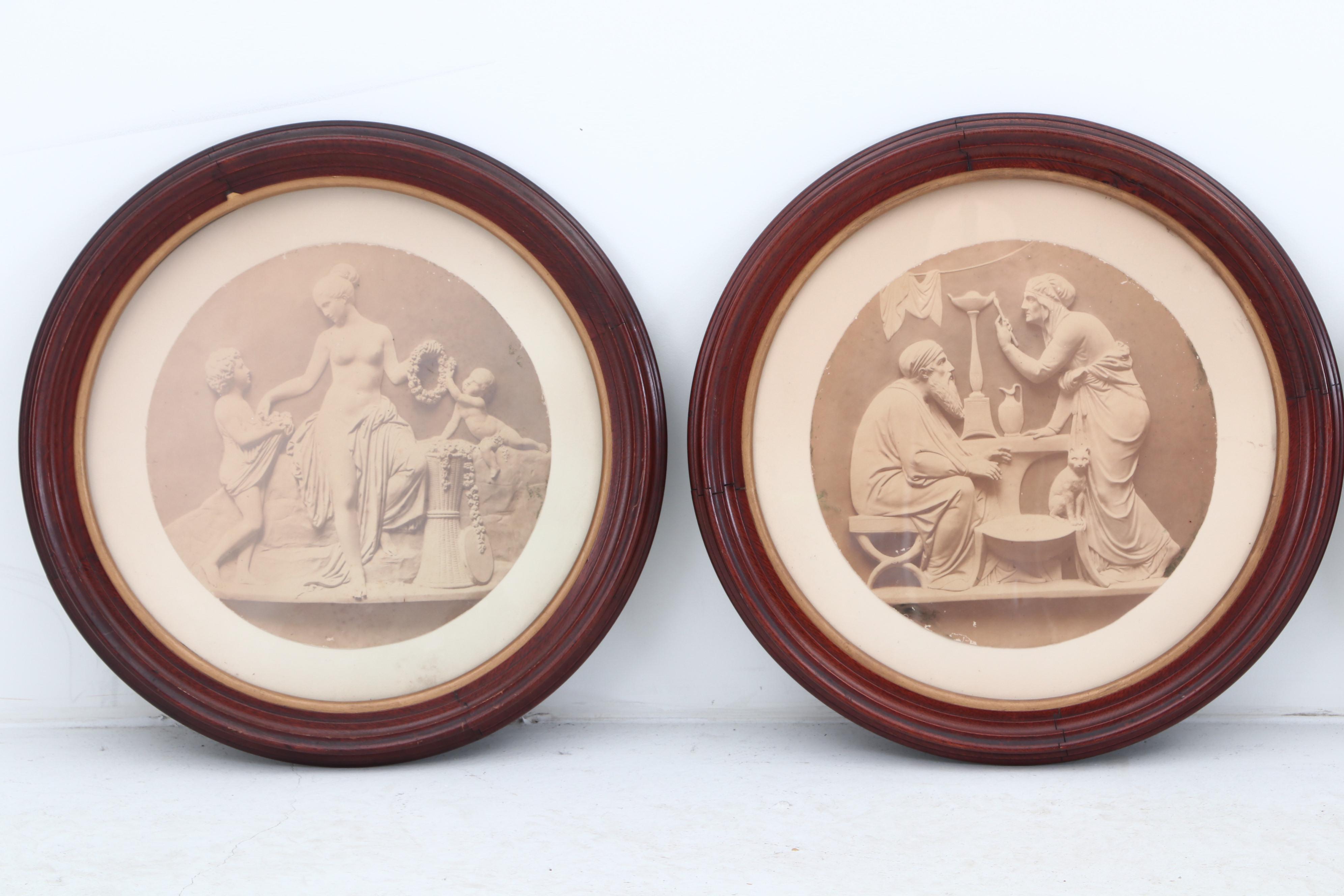 Four Victorian Walnut Frames with Albumen Greek Architectural Photos