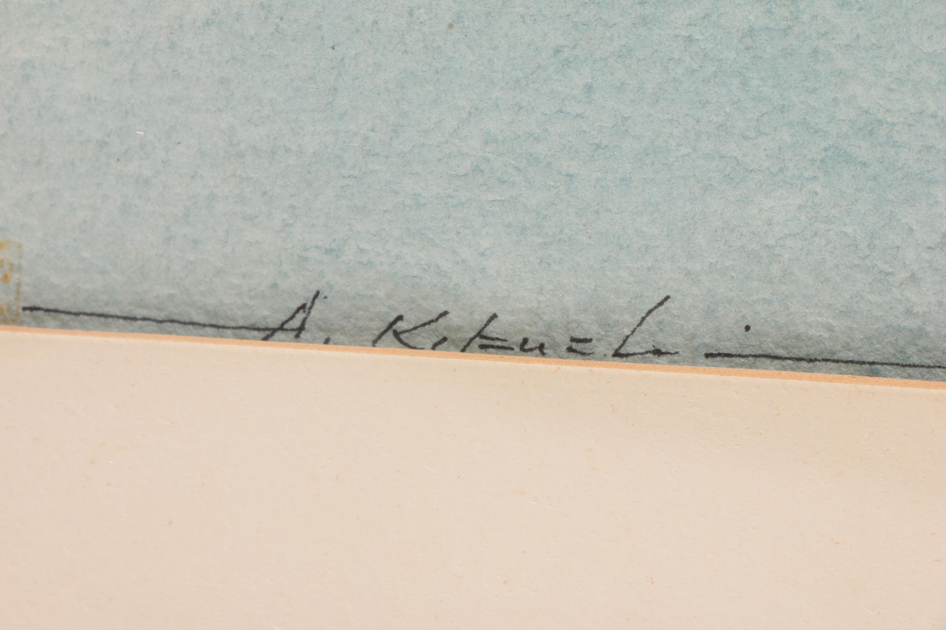 Atsushi Kikuchi Watercolor Painting of Beach Scene