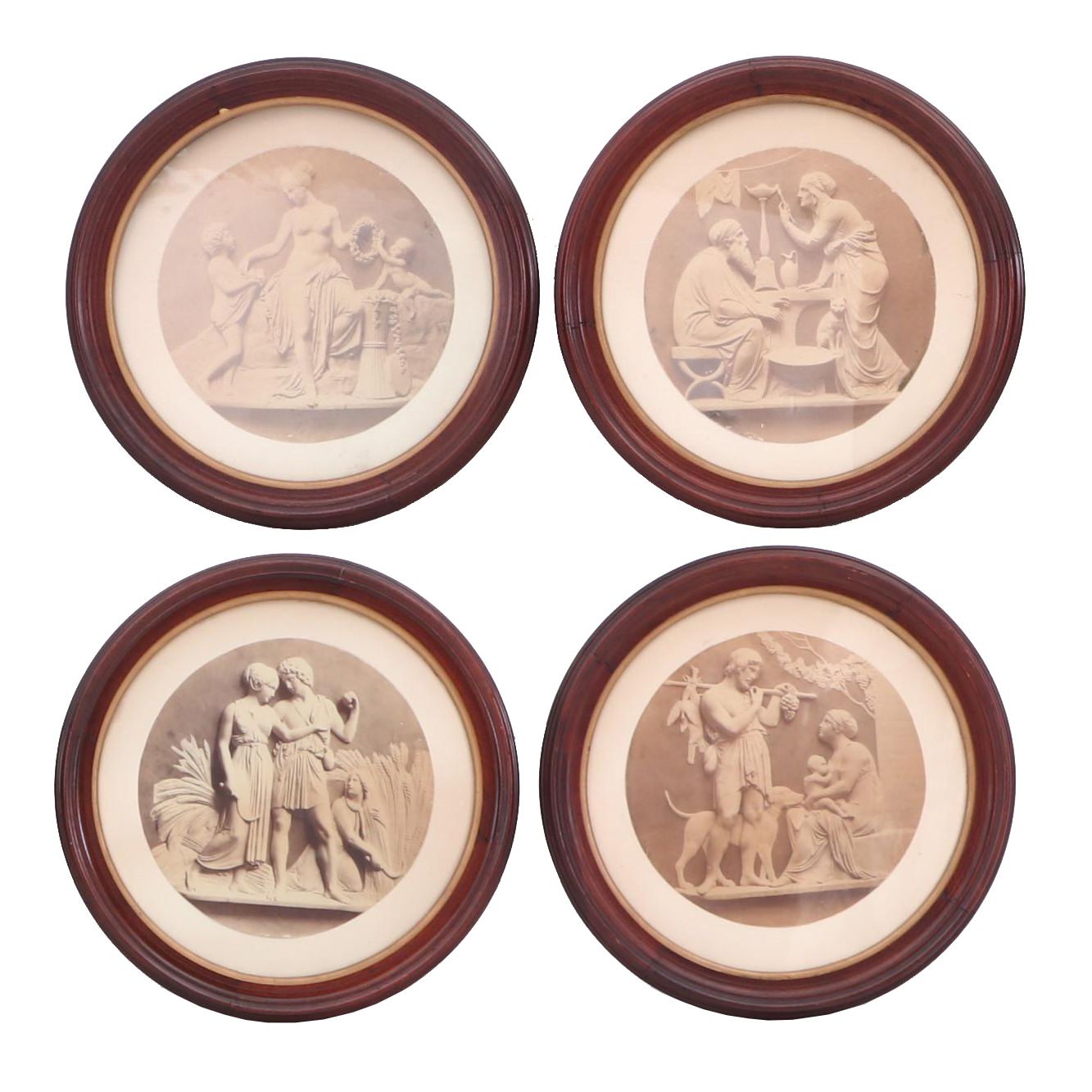Four Victorian Walnut Frames with Albumen Greek Architectural Photos