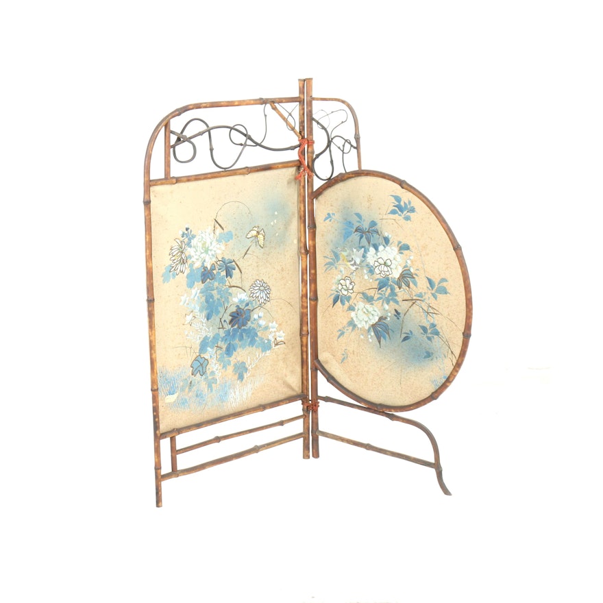 Chinoiserie Asymmetrical Folding Fireplace Screen with Embellished Paper Panels