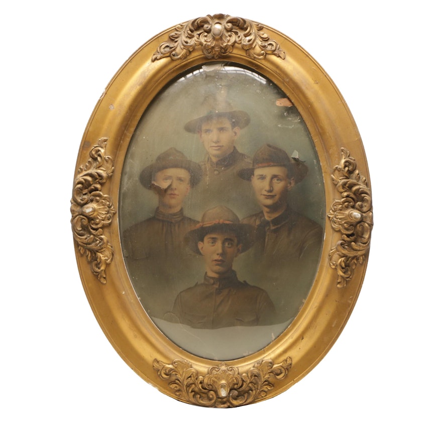 Early 20th Century Convex Glass Framed Military Photograph