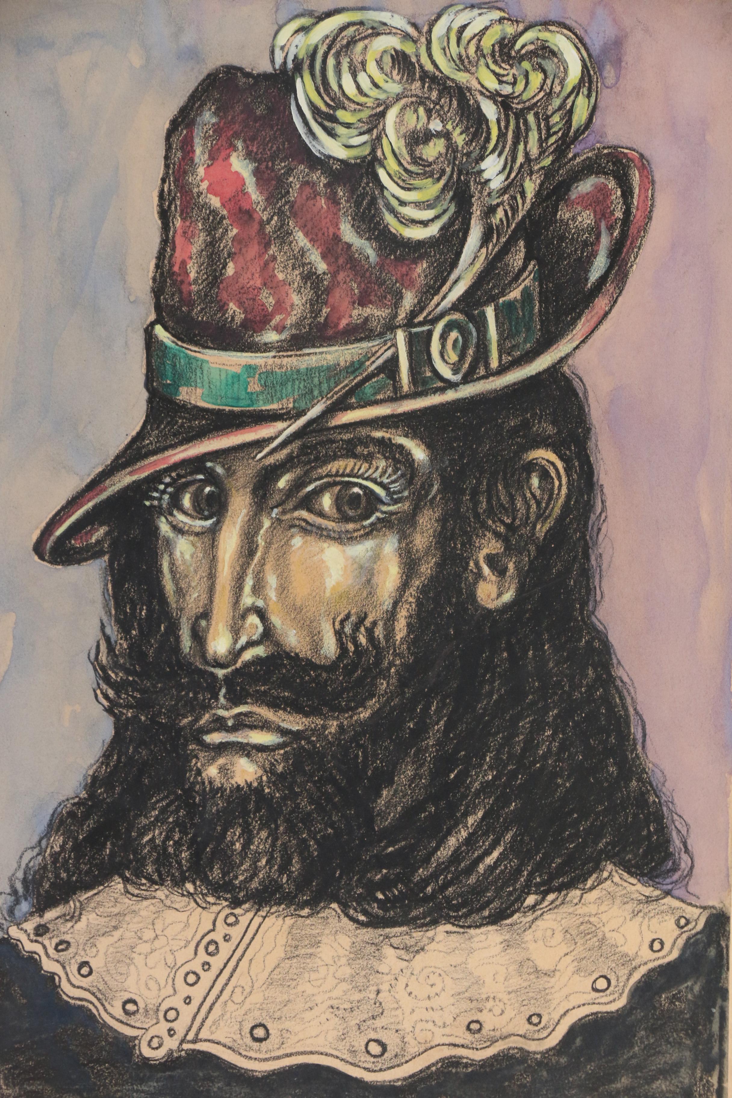 Hilmar Wiegand Mixed Media Paintings "Man With Feathered Hat"
