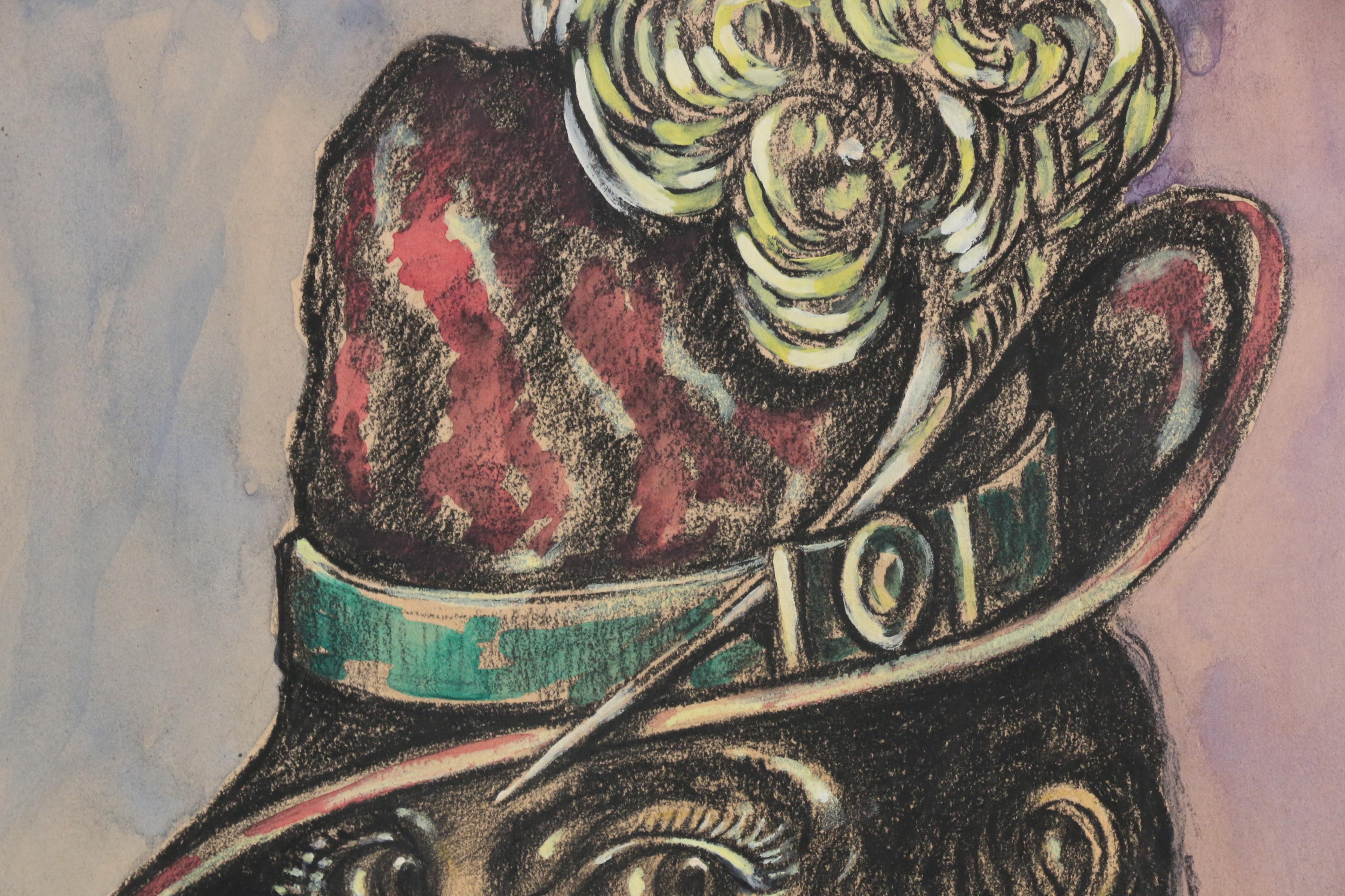 Hilmar Wiegand Mixed Media Paintings "Man With Feathered Hat"