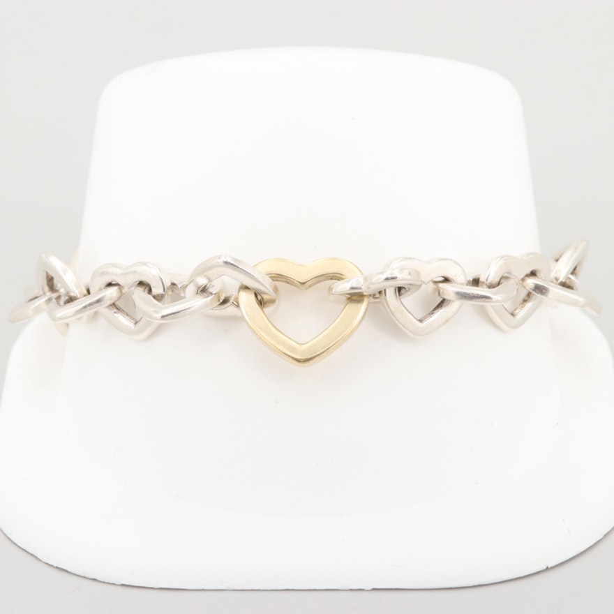 Tiffany & Co. Sterling Silver Heart Link Bracelet with 18K Yellow Gold Accent
