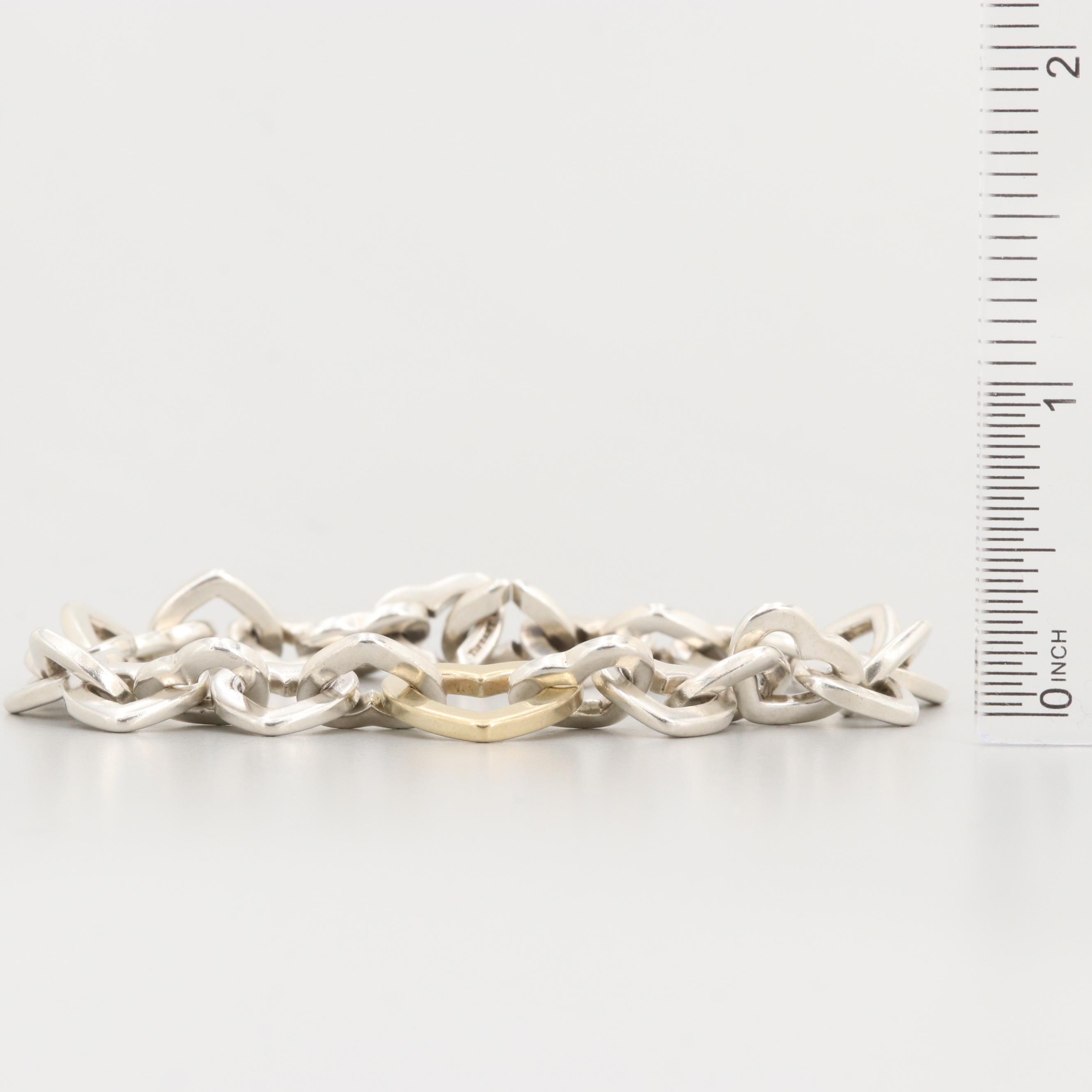 Tiffany & Co. Sterling Silver Heart Link Bracelet with 18K Yellow Gold Accent