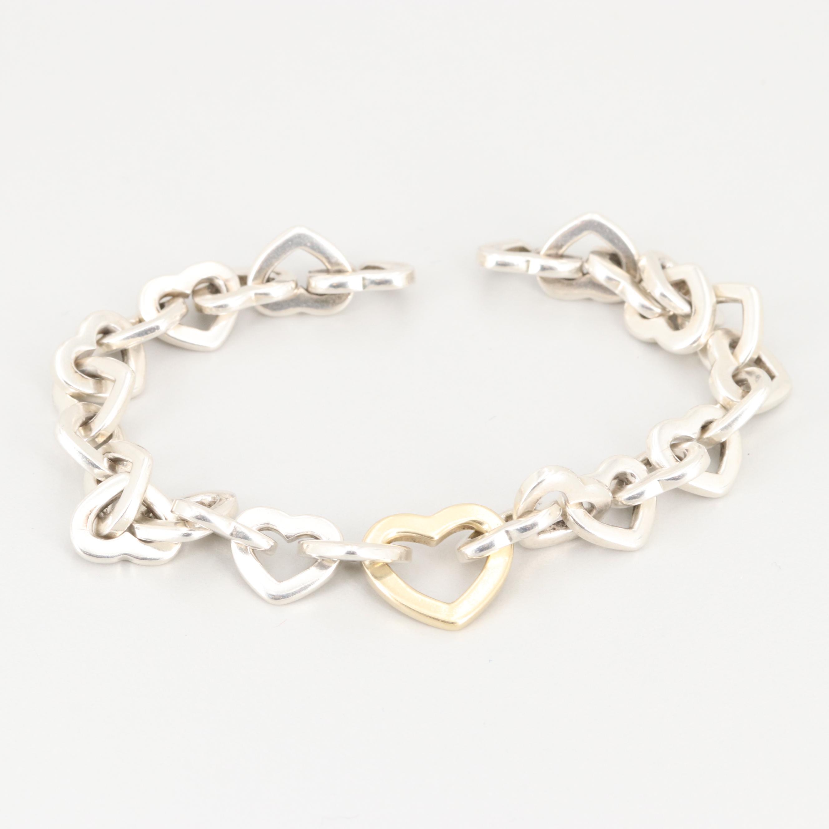 Tiffany & Co. Sterling Silver Heart Link Bracelet with 18K Yellow Gold Accent