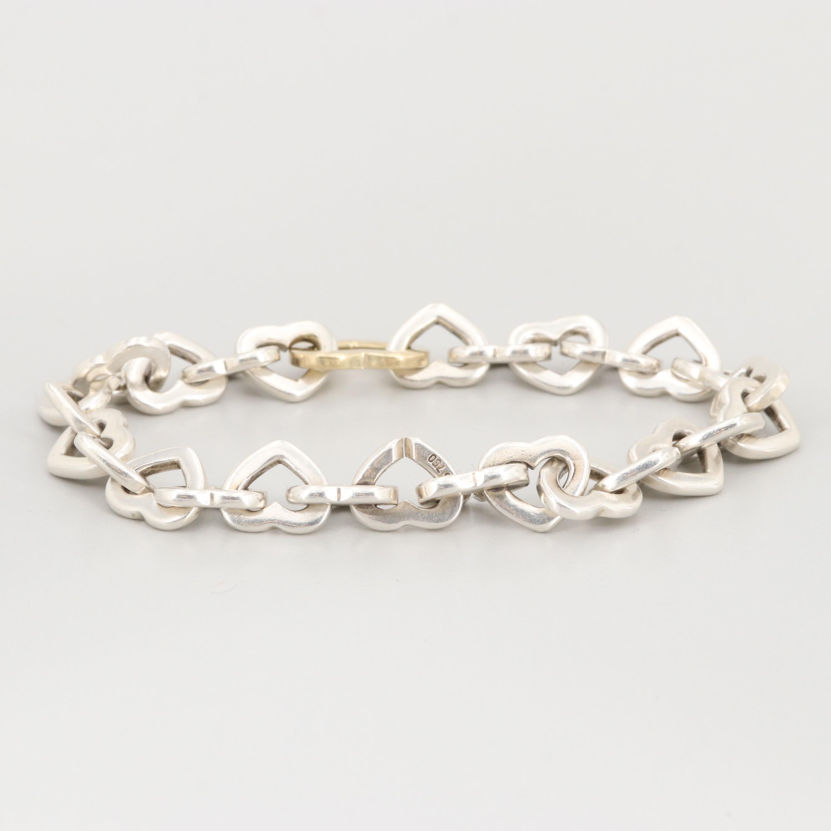 Tiffany & Co. Sterling Silver Heart Link Bracelet with 18K Yellow Gold Accent