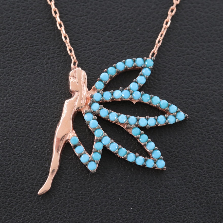 Rose Gold Wash on Sterling Silver Imitation Turquoise Sprite Necklace