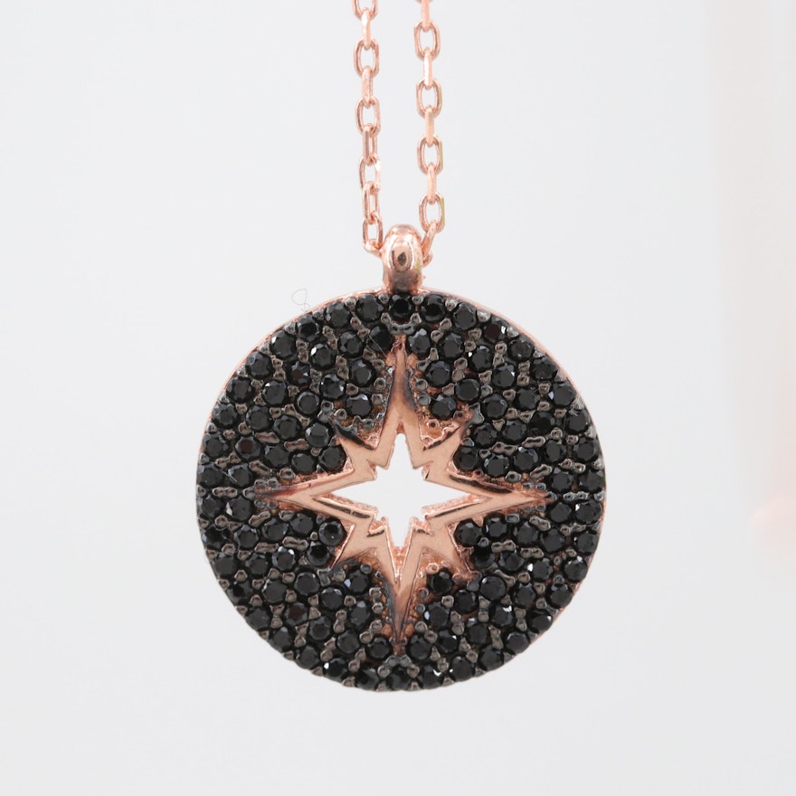 Rose Gold Wash on Sterling Silver Black Cubic Zirconia Necklace