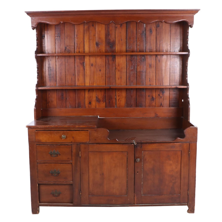 Primitive Pine Stepback Cupboard with Dry Sink, Mid 19th Century
