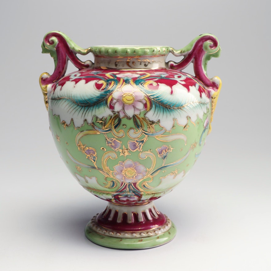 Hand-Painted Porcelain Urn with Gilt Detail, Early 20th Century
