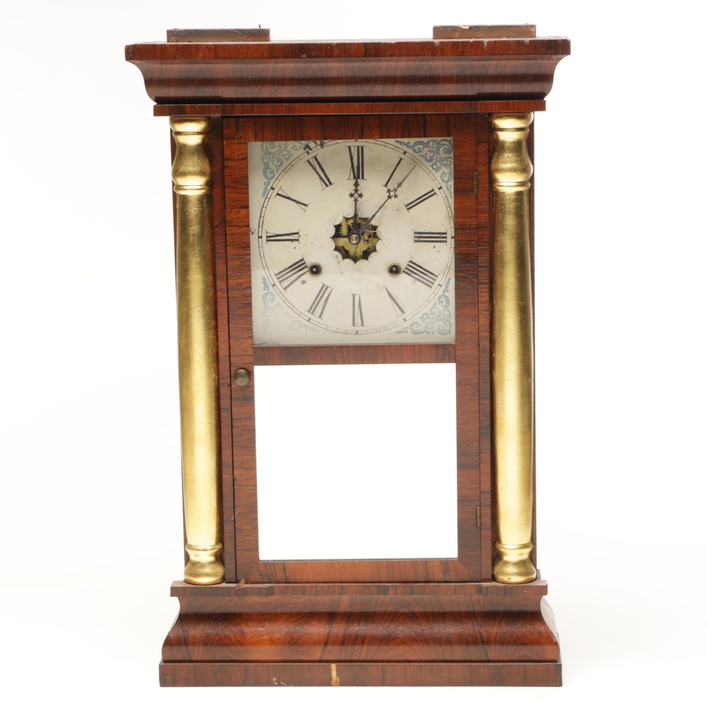 Waterbury Eight Day 30 Hour Column and Cornice Cased Shelf Clock