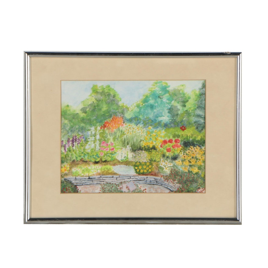 Alexander C. Jeanett 1985 Watercolor Painting "Garden in Eden"