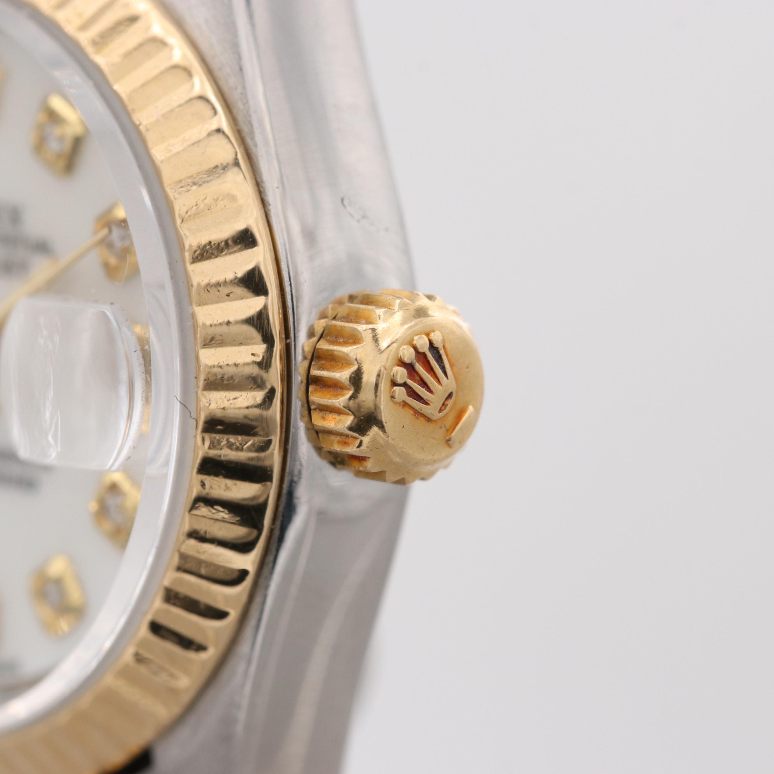 Vintage Rolex Datejust Watch With Mother of Pearl and Diamond Dial