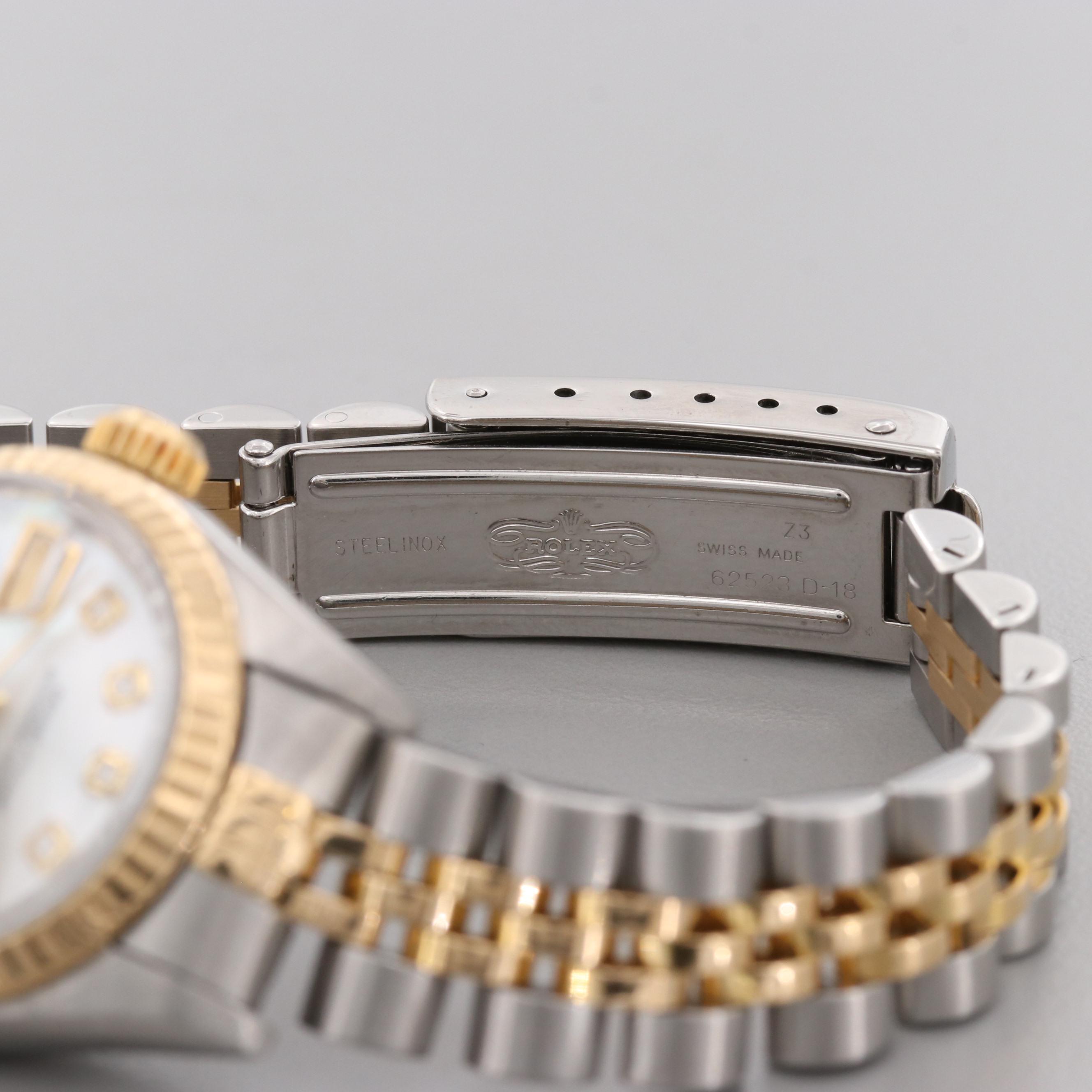 Vintage Rolex Datejust Watch With Mother of Pearl and Diamond Dial