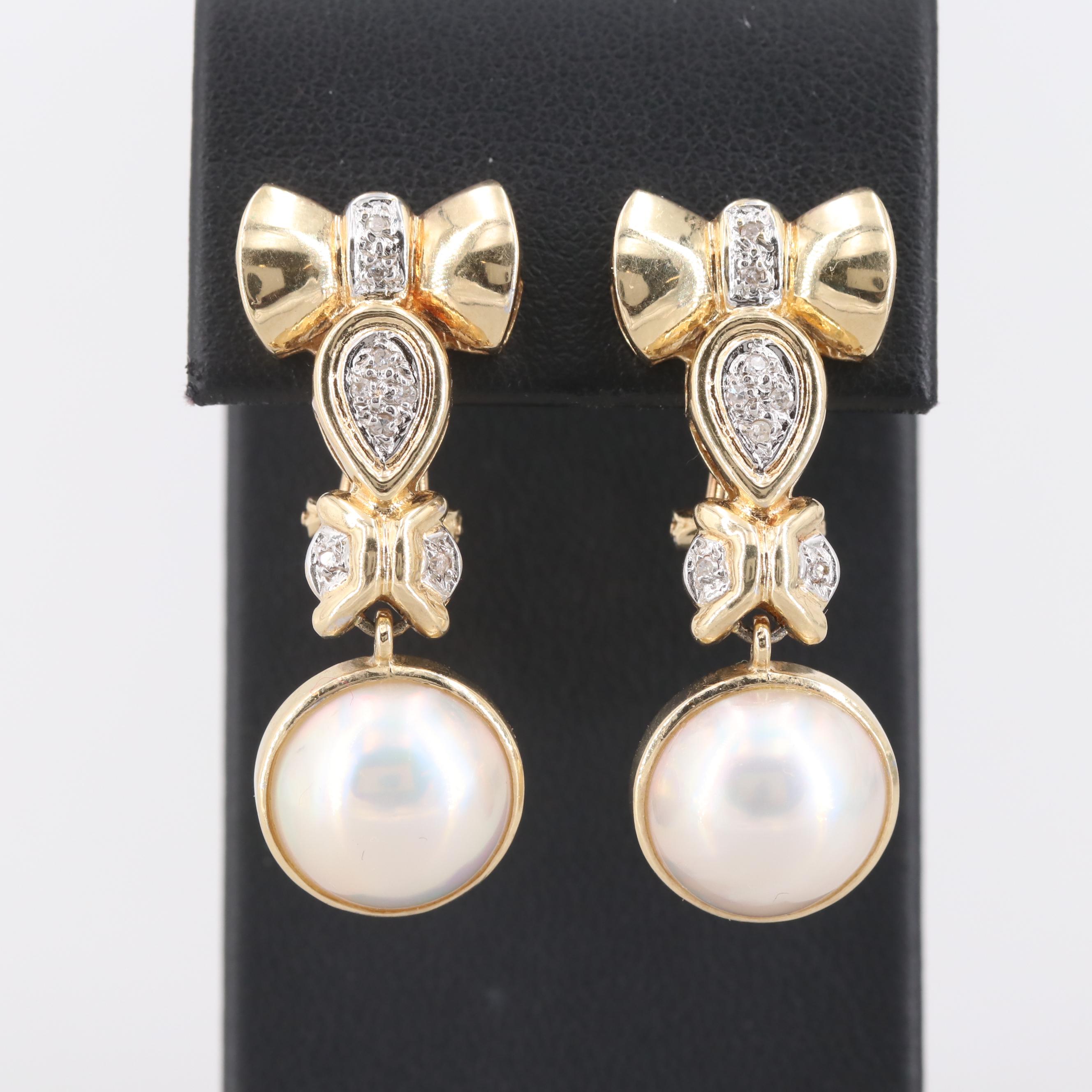 14K Yellow Gold Mabé Pearl and Diamond Earrings