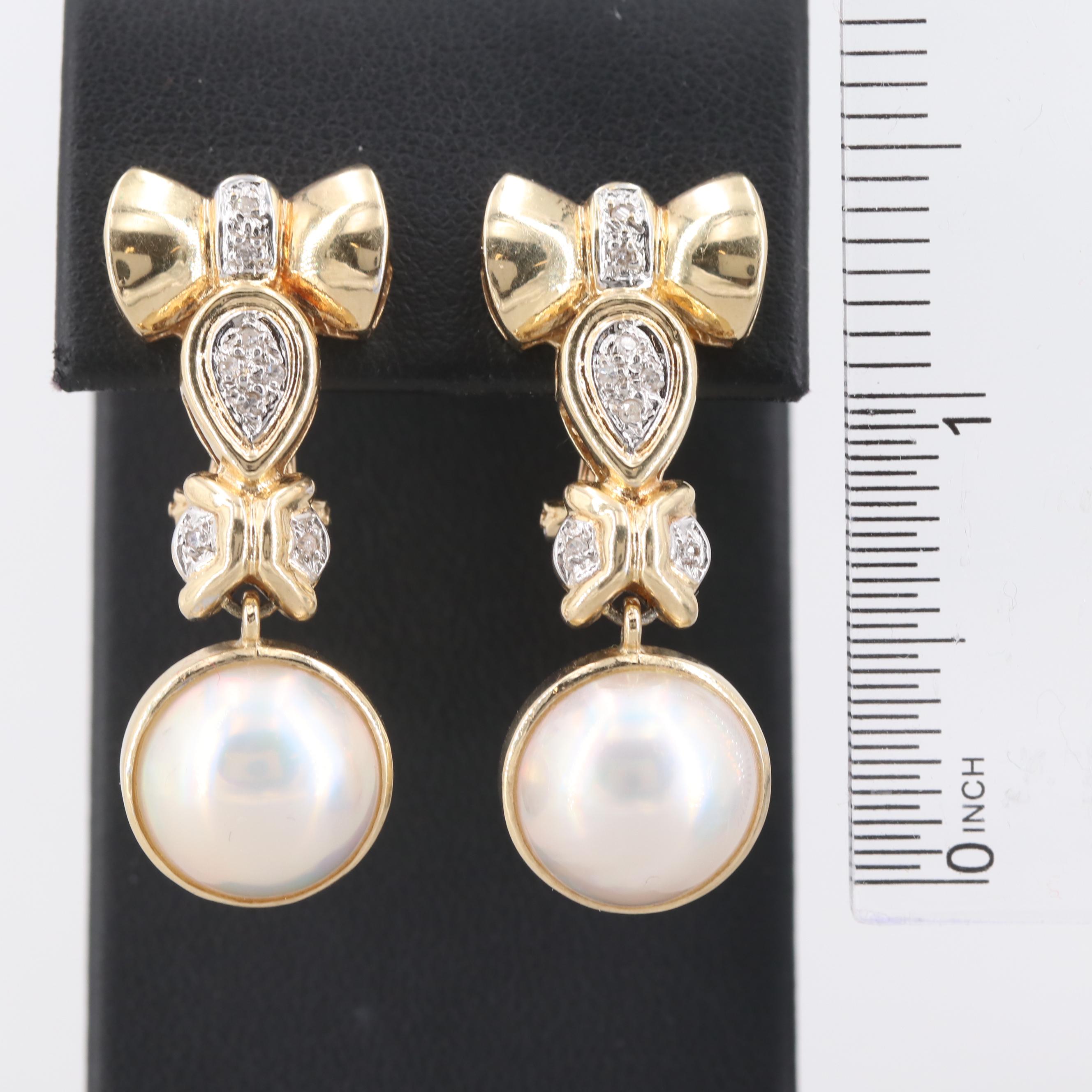 14K Yellow Gold Mabé Pearl and Diamond Earrings