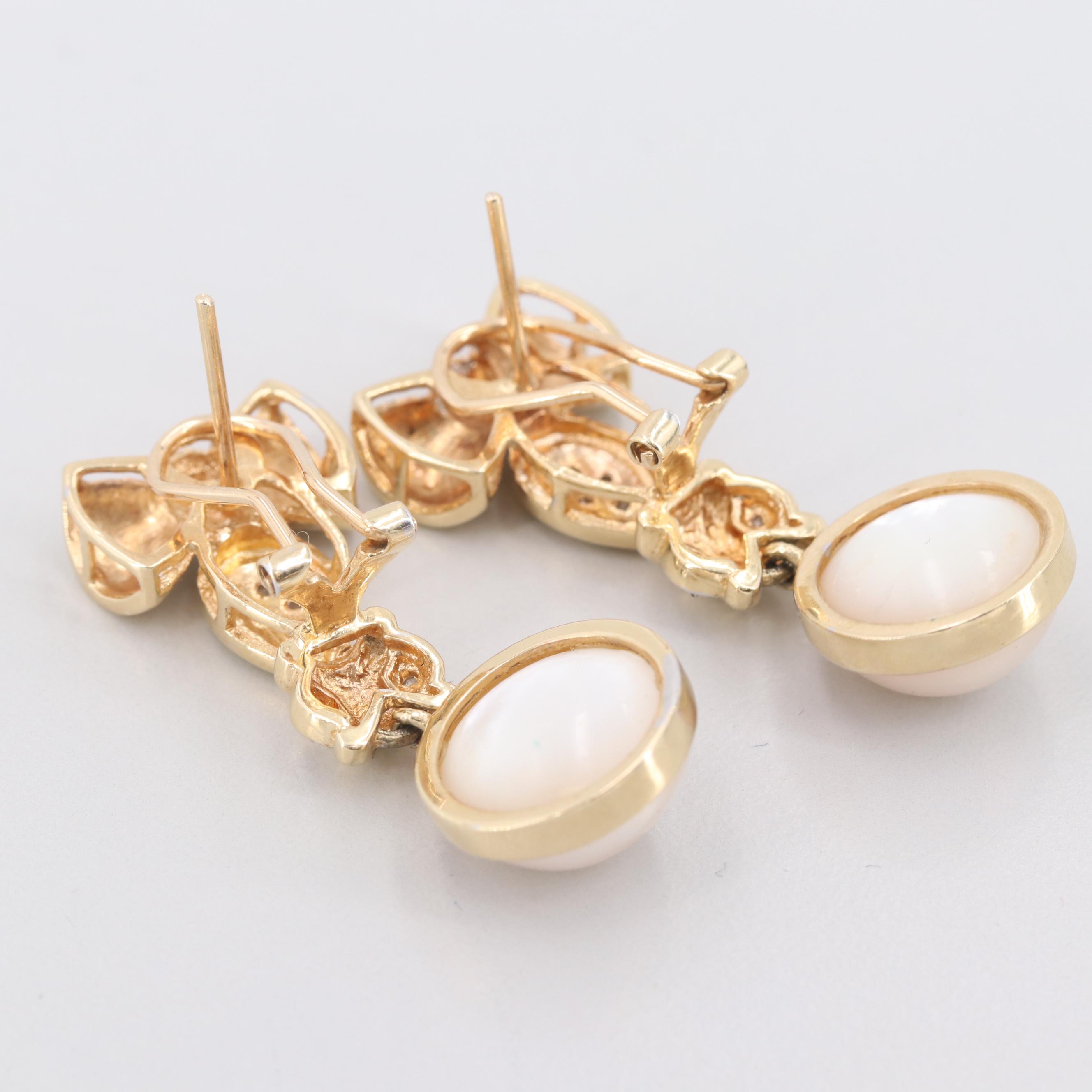 14K Yellow Gold Mabé Pearl and Diamond Earrings