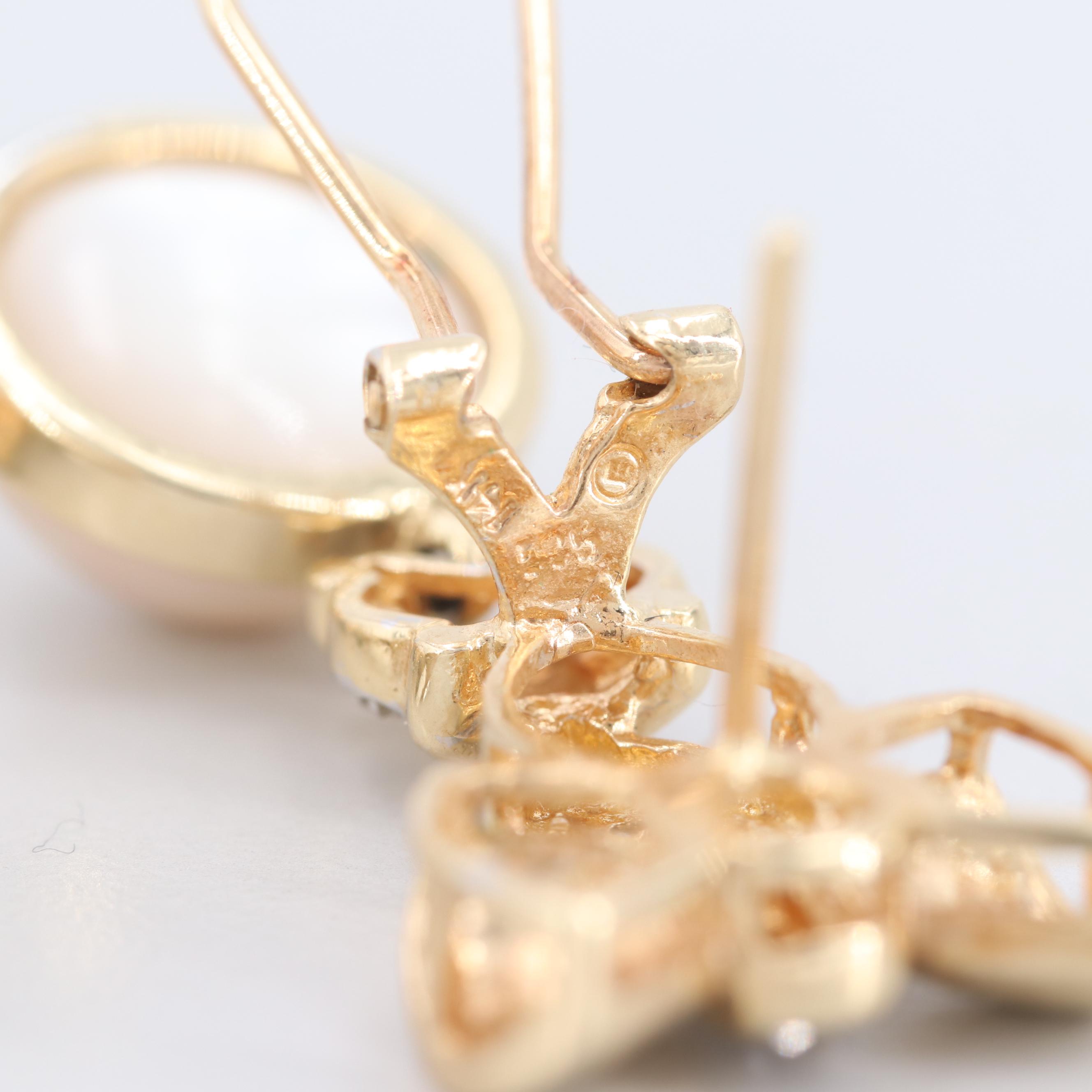 14K Yellow Gold Mabé Pearl and Diamond Earrings