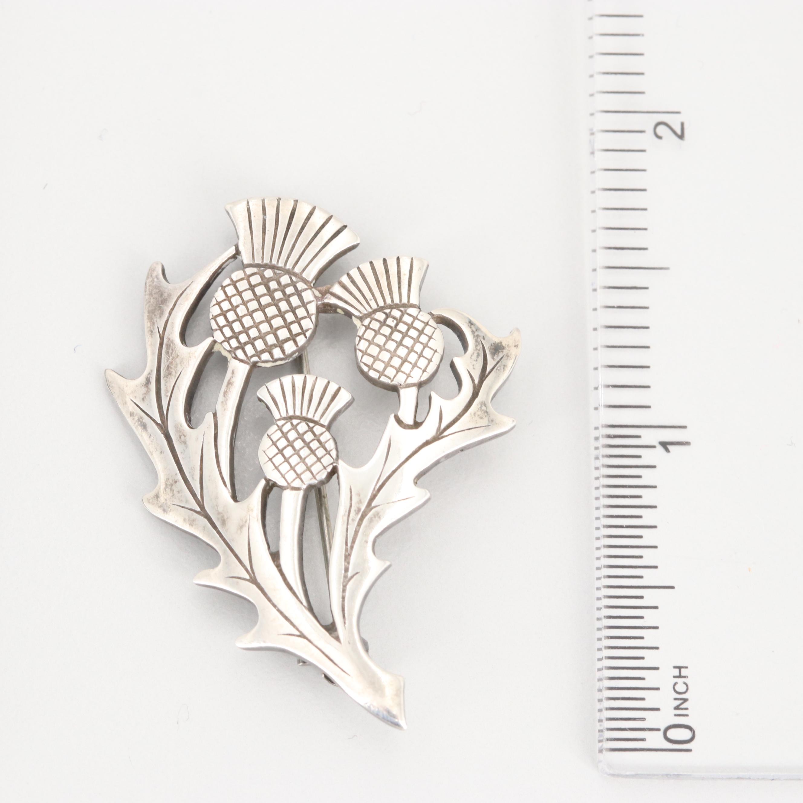 Sterling Silver Marcasite Necklace and Circa 1980 Edinburgh, Scotland Brooches