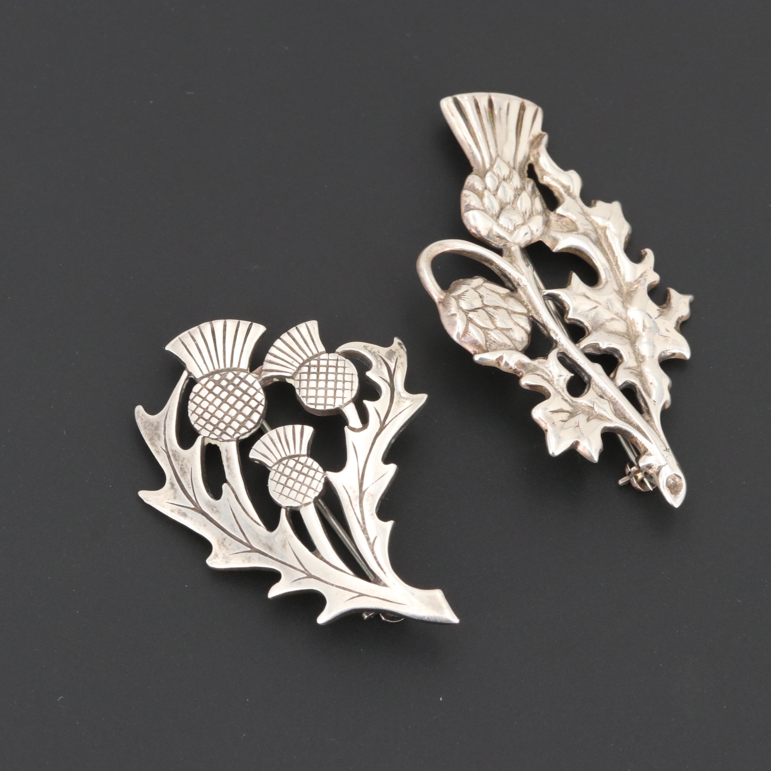 Sterling Silver Marcasite Necklace and Circa 1980 Edinburgh, Scotland Brooches