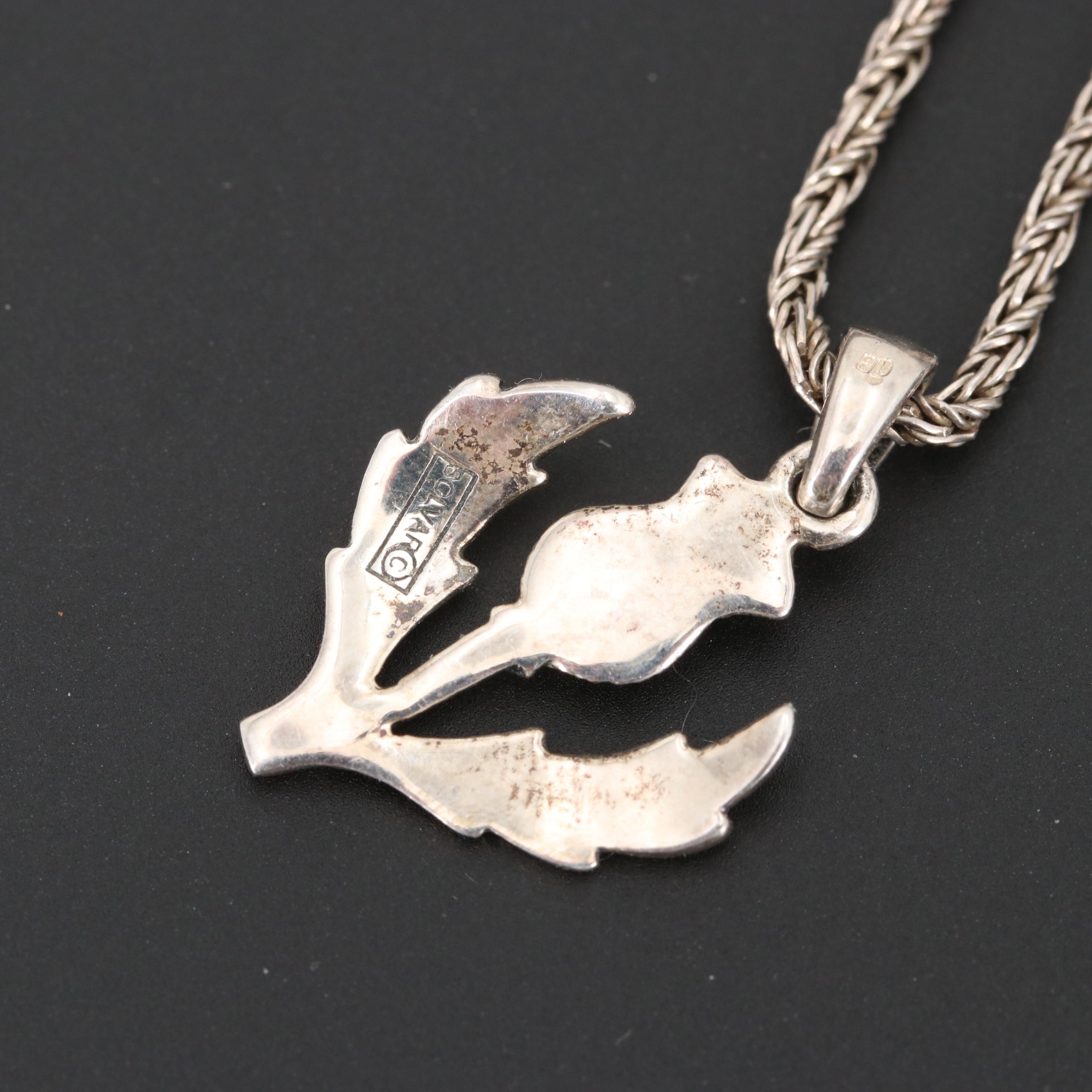 Sterling Silver Marcasite Necklace and Circa 1980 Edinburgh, Scotland Brooches