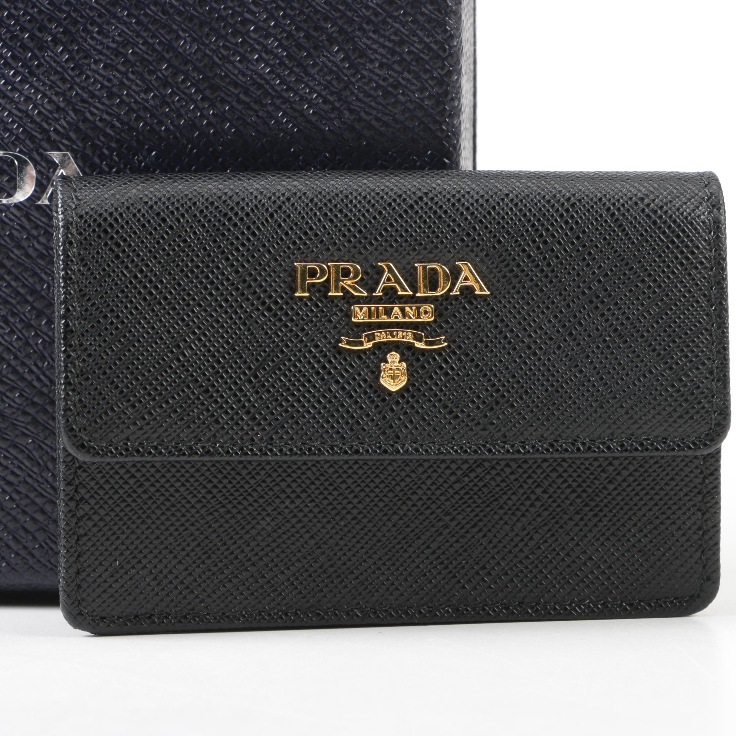 Prada Black Saffiano Leather Business Card or Credit Card Case, Made in Italy
