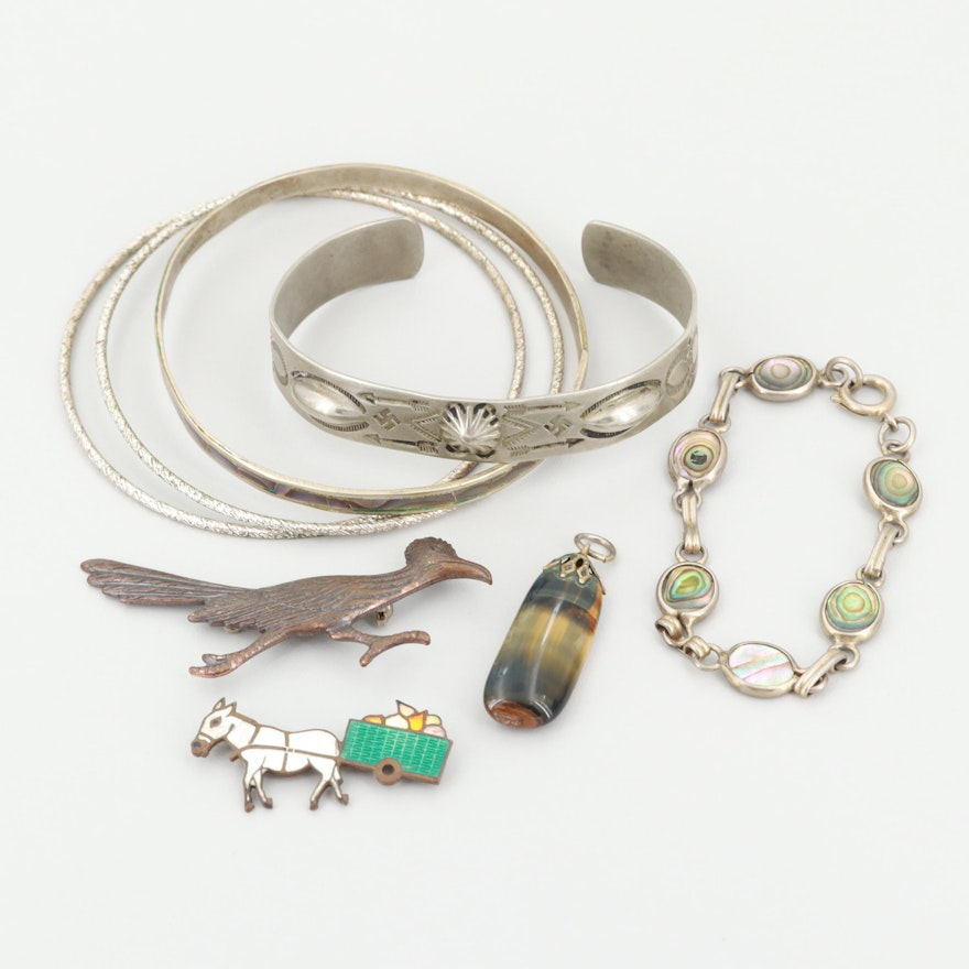 Southwestern Silver-Toned Enamel, Abalone and Tiger Eye Assorted Jewelry