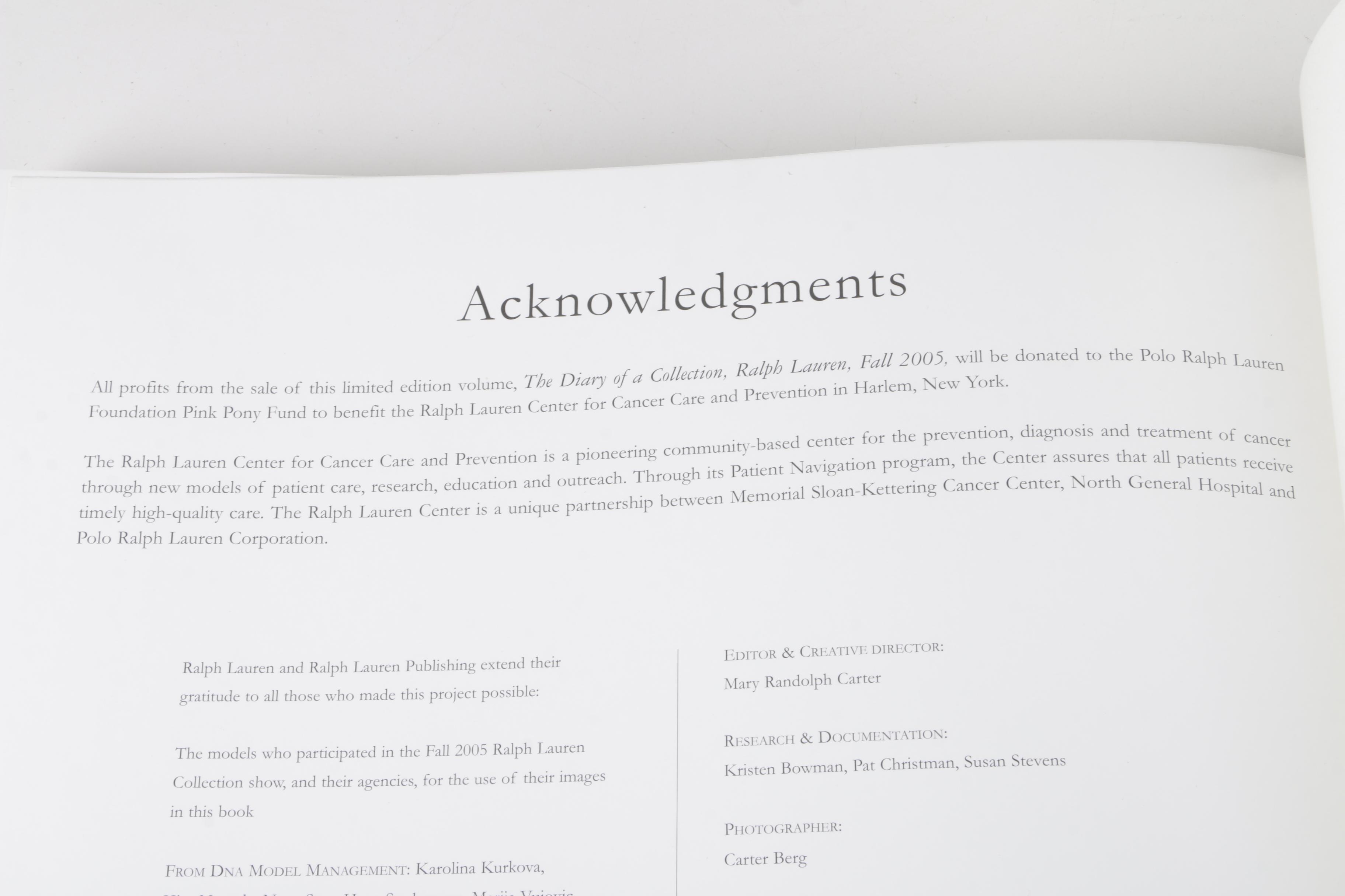 First Edition "Diary of a Collection: Ralph Lauren, Fall 2005"